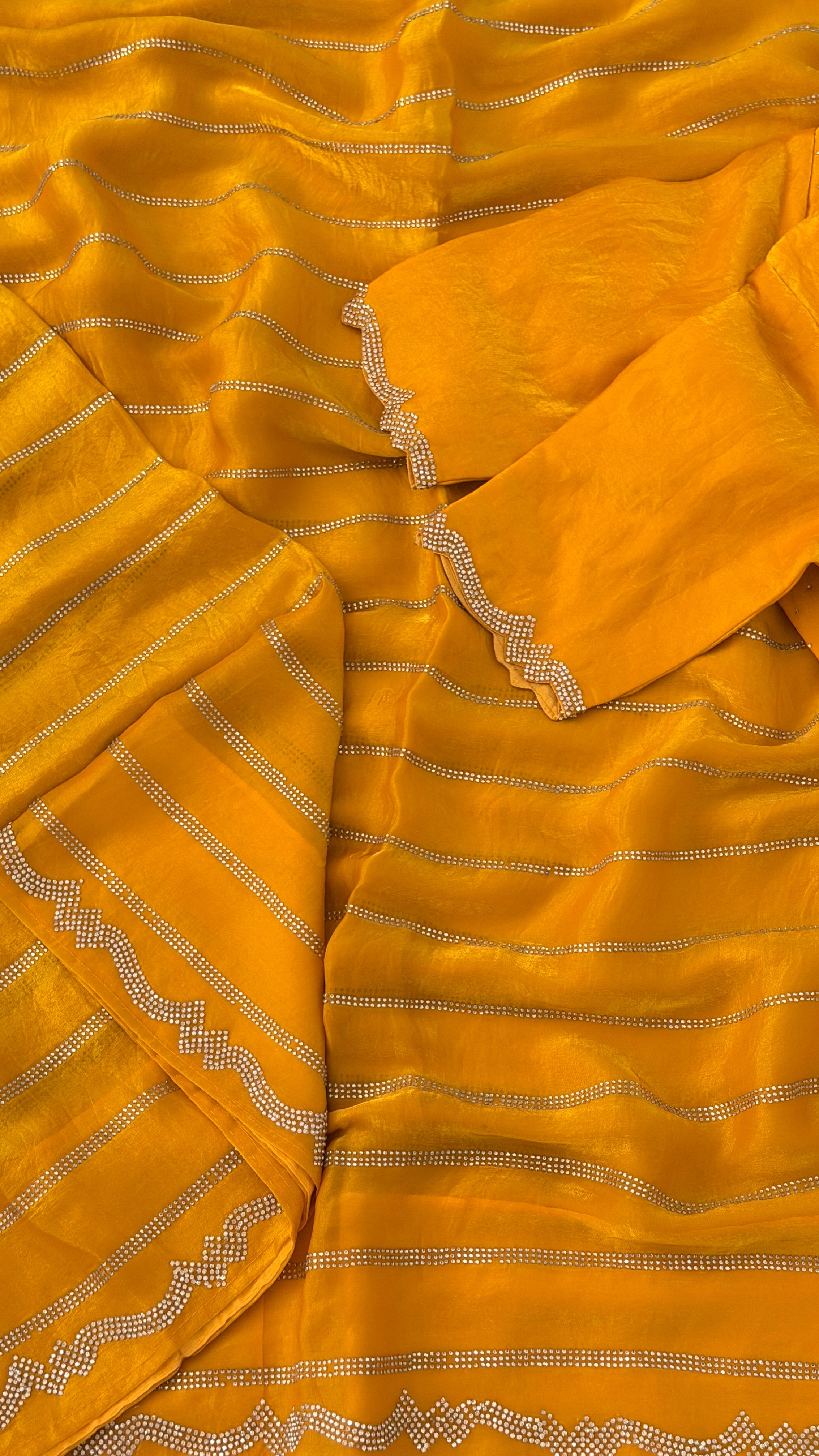 Mustard Crepe Shimmer Saree