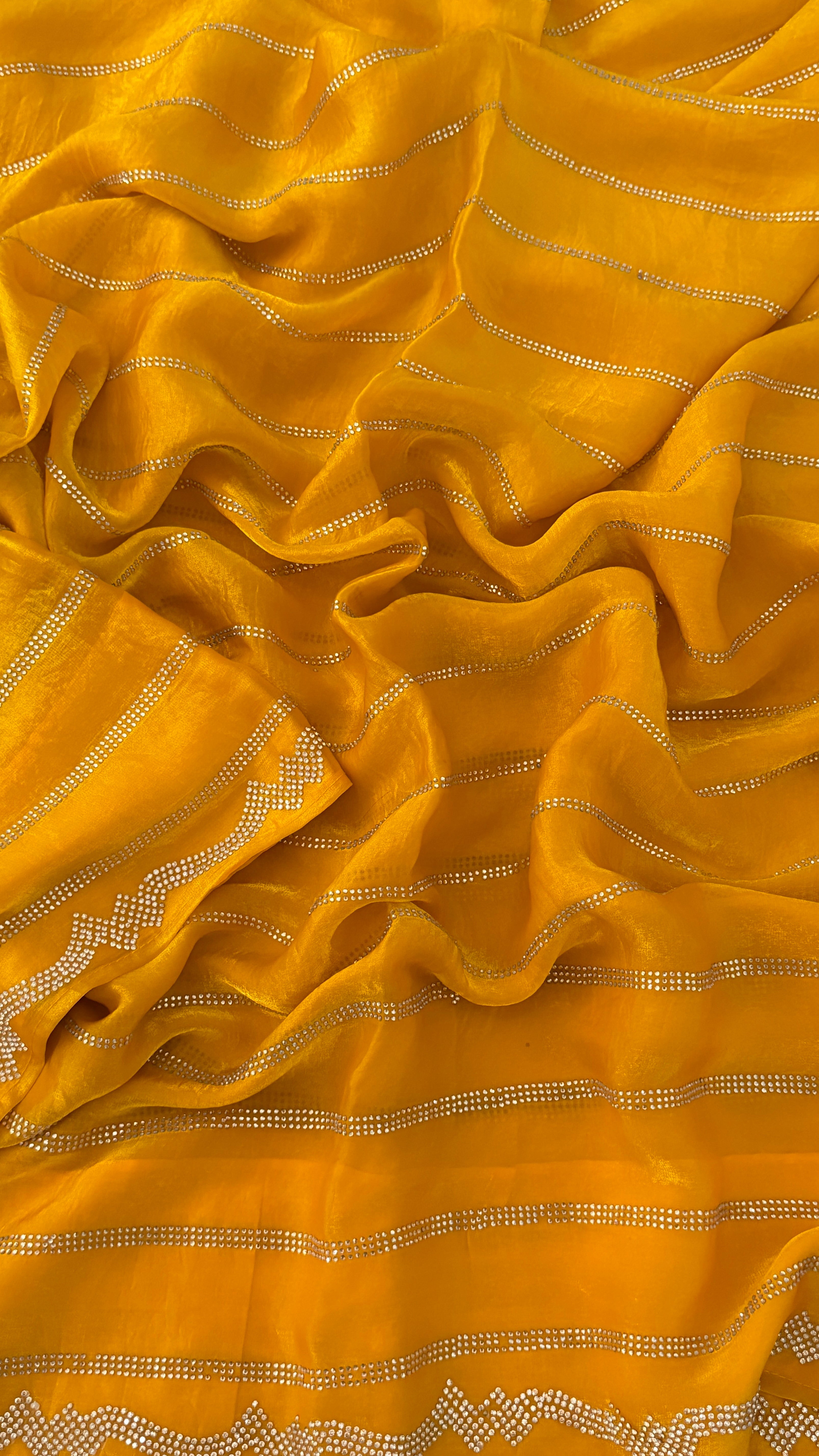 Mustard Crepe Shimmer Saree