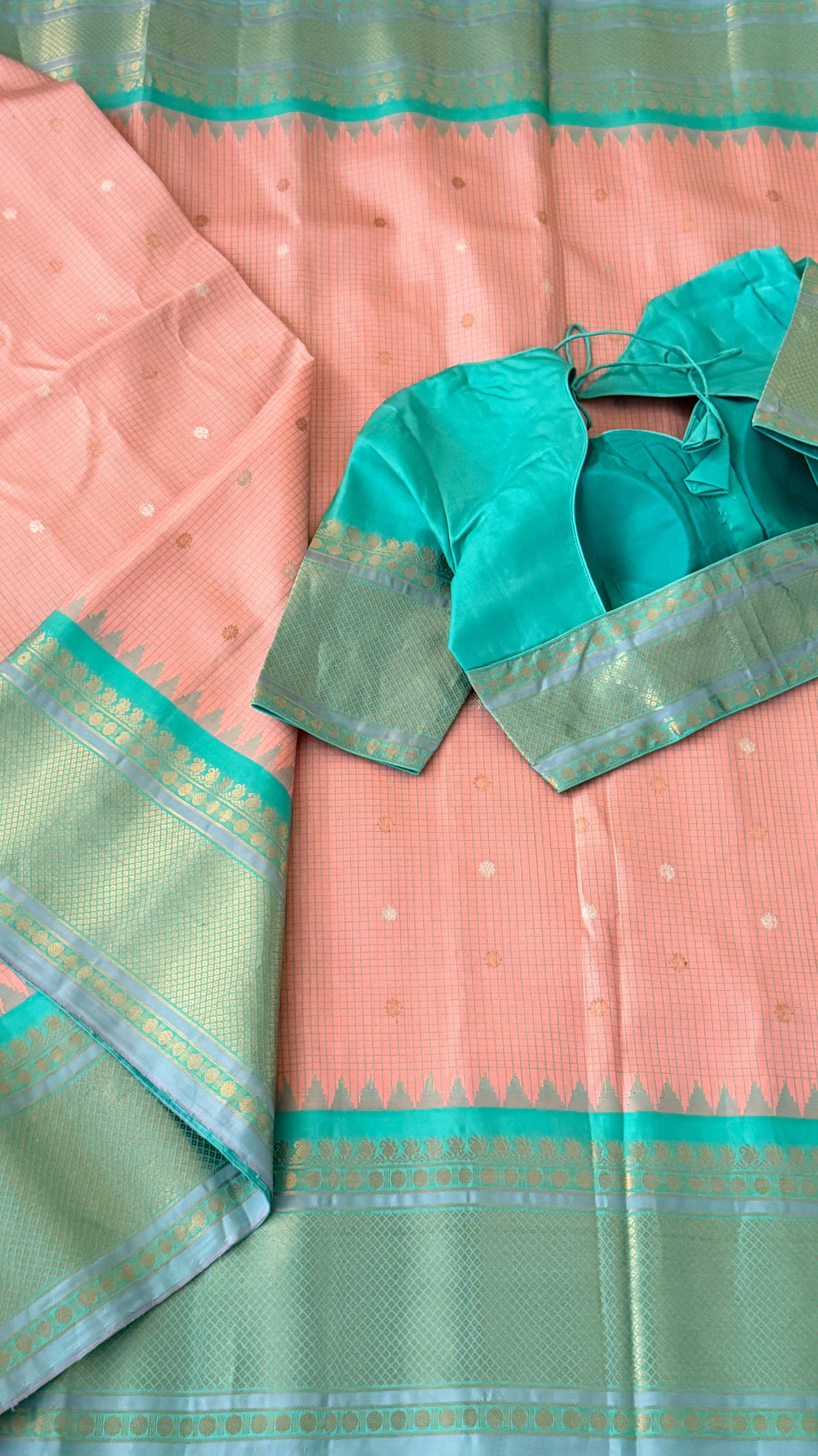 Pink & Aqua Blue Gadwal Silk Saree