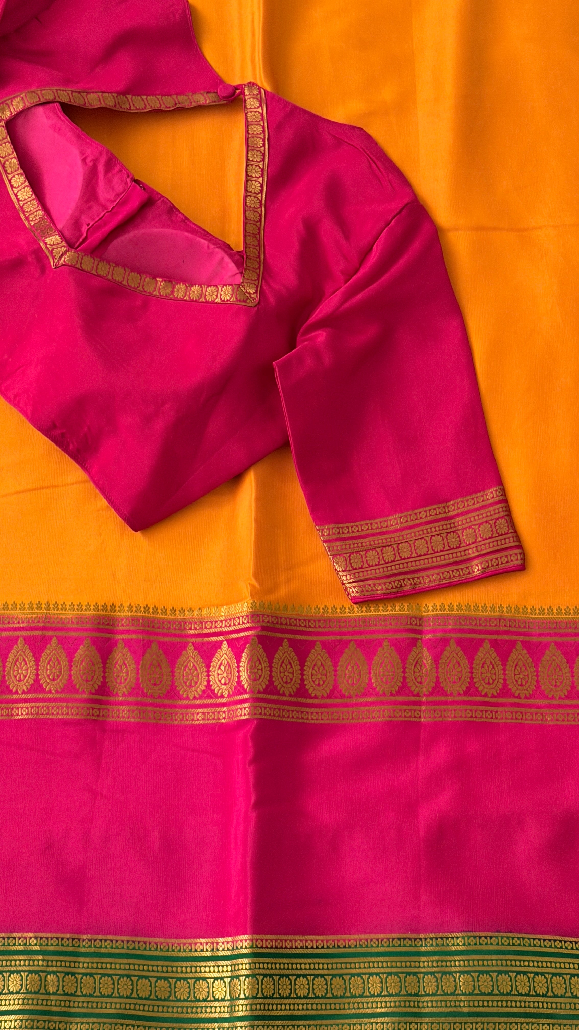 Mustard & Pink Mysore Silk Saree