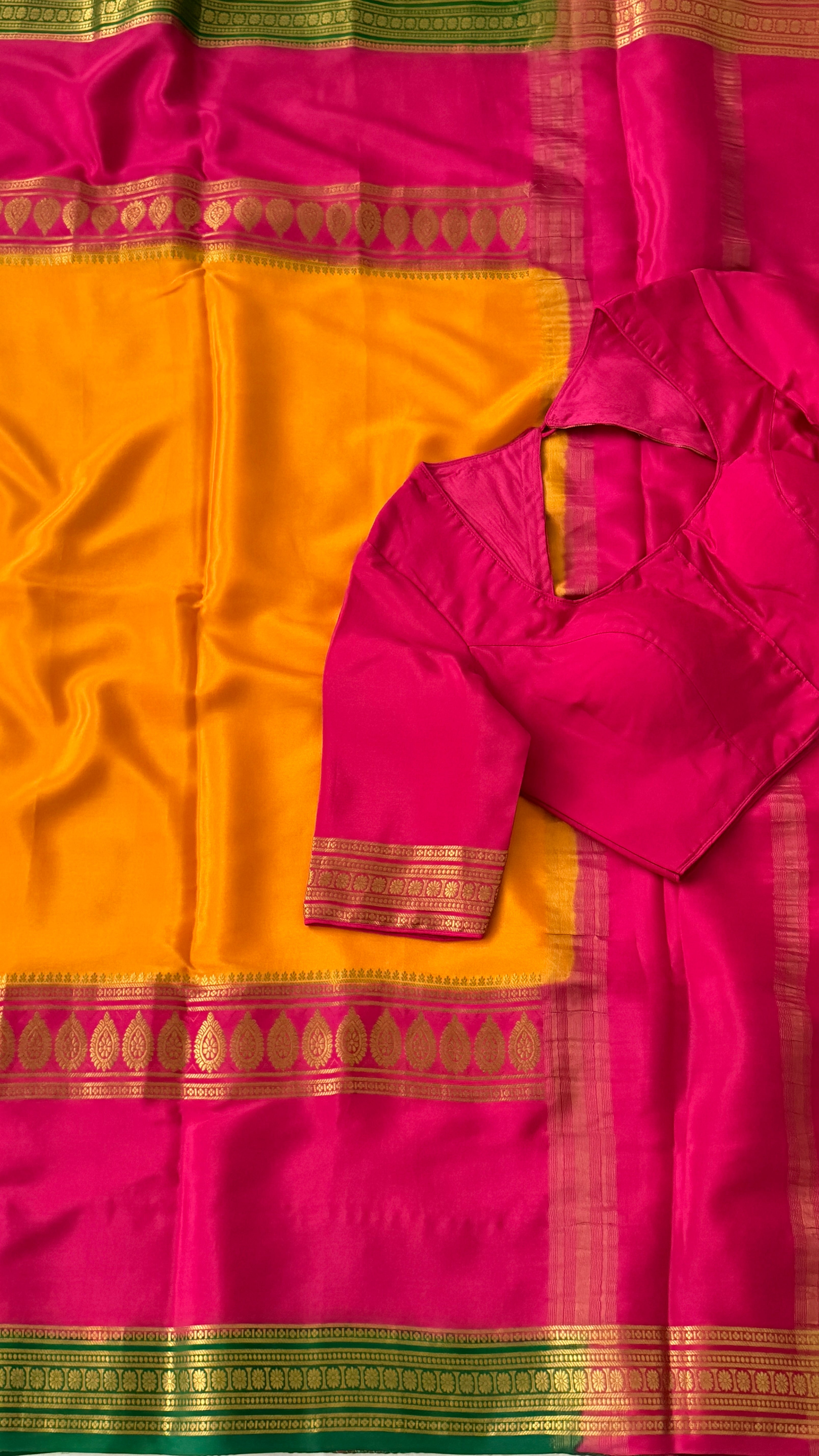 Mustard & Pink Mysore Silk Saree