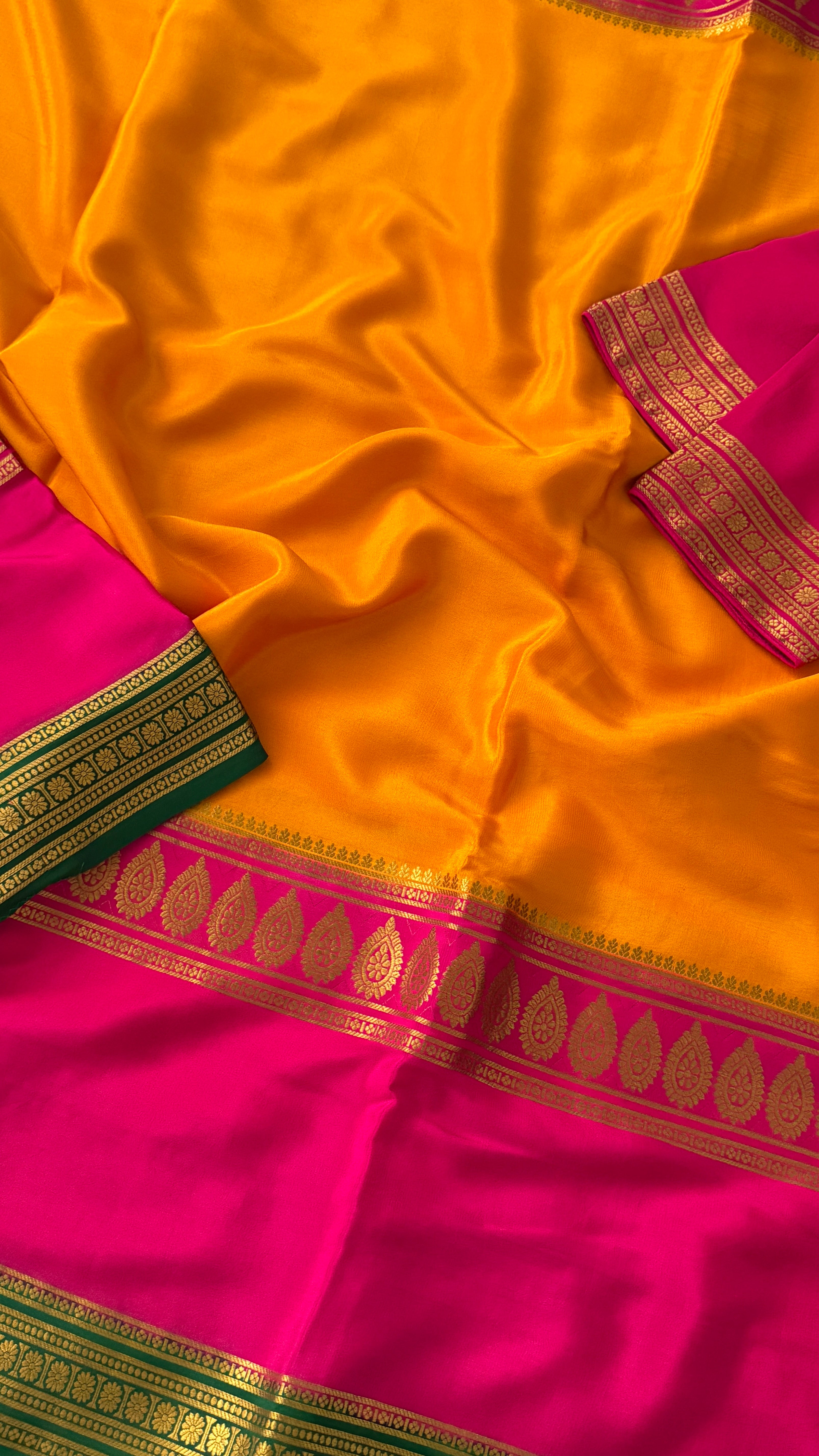 Mustard & Pink Mysore Silk Saree