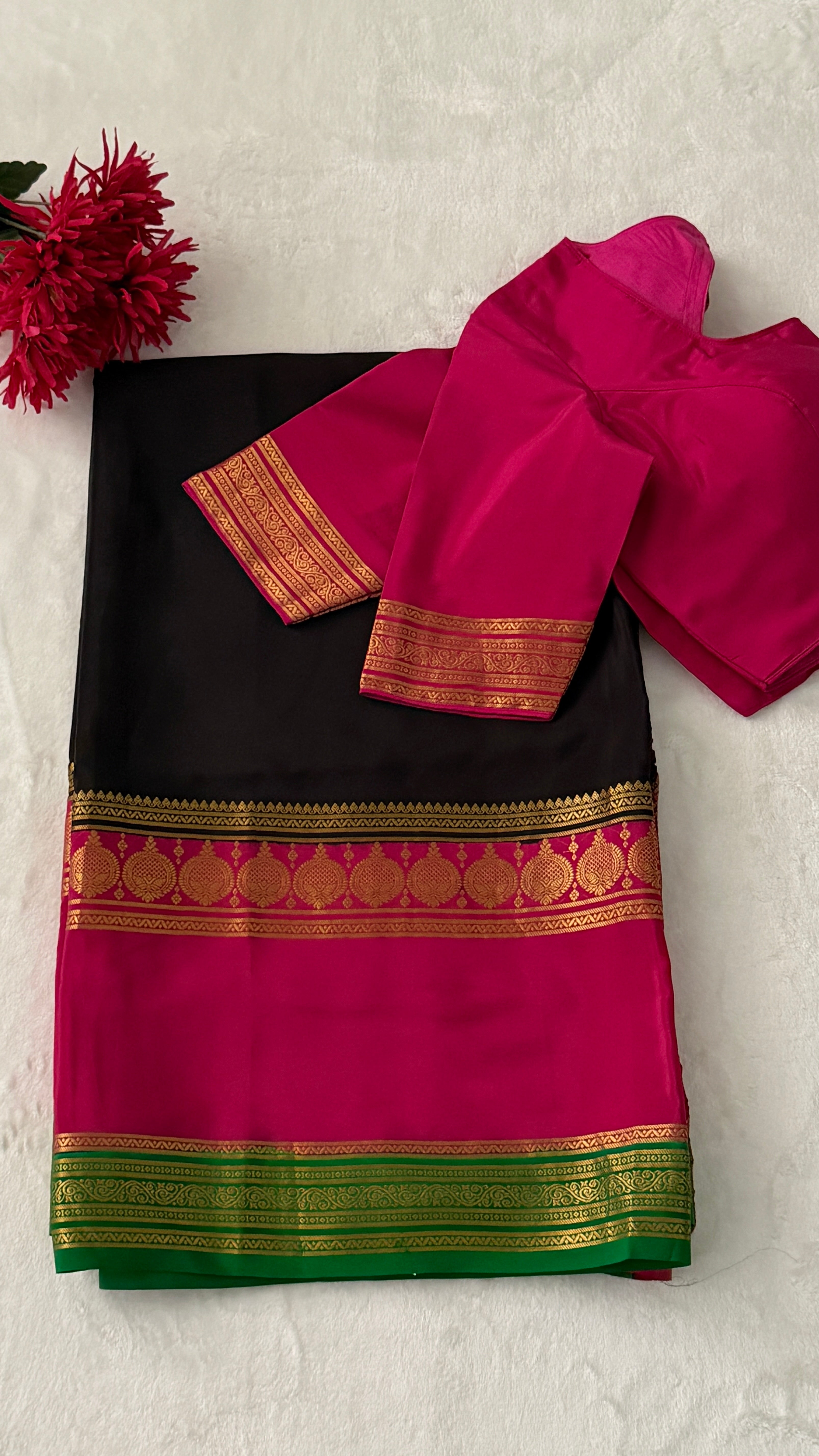Black & Pink Mysore Silk Saree