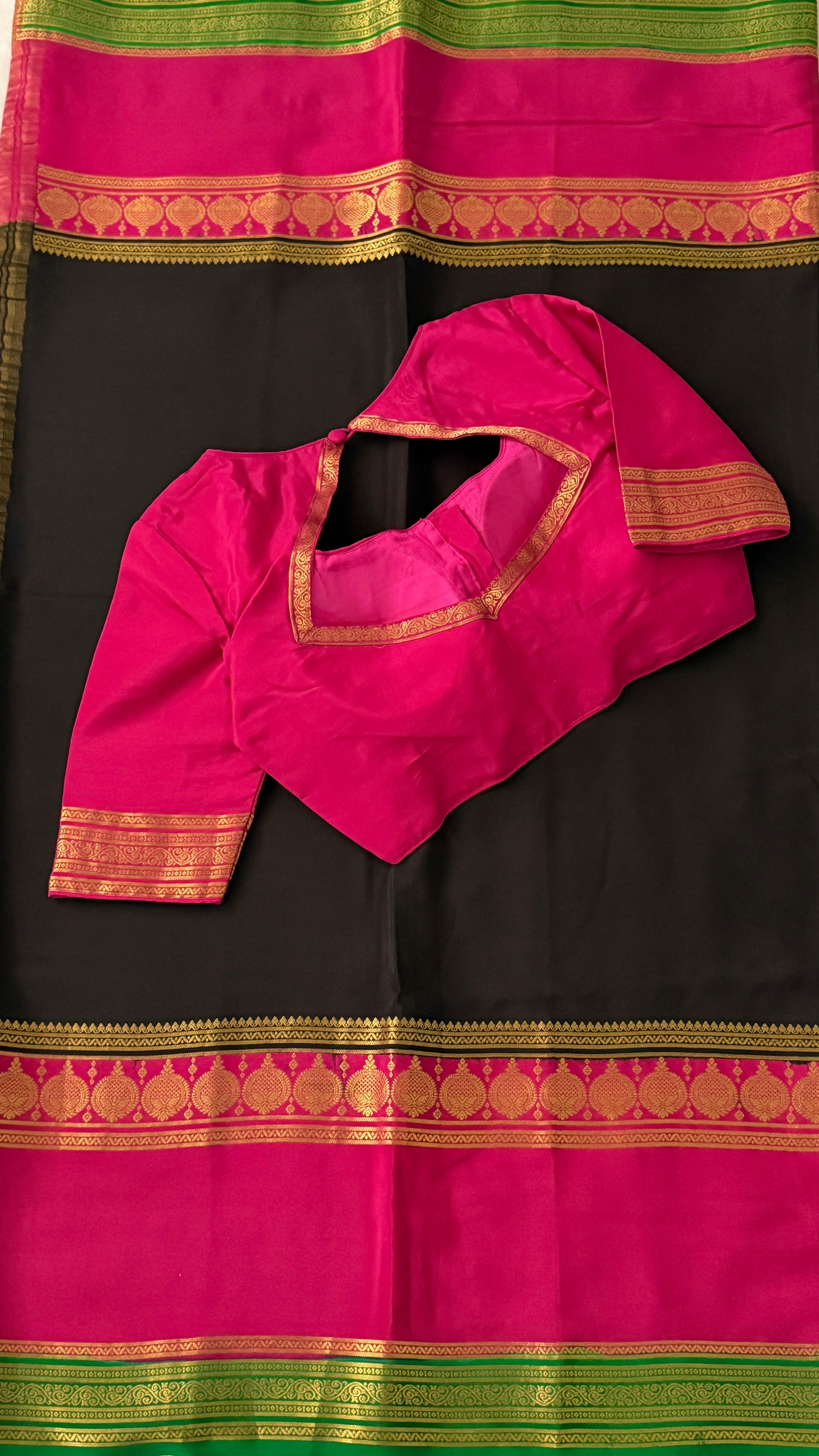Black & Pink Mysore Silk Saree