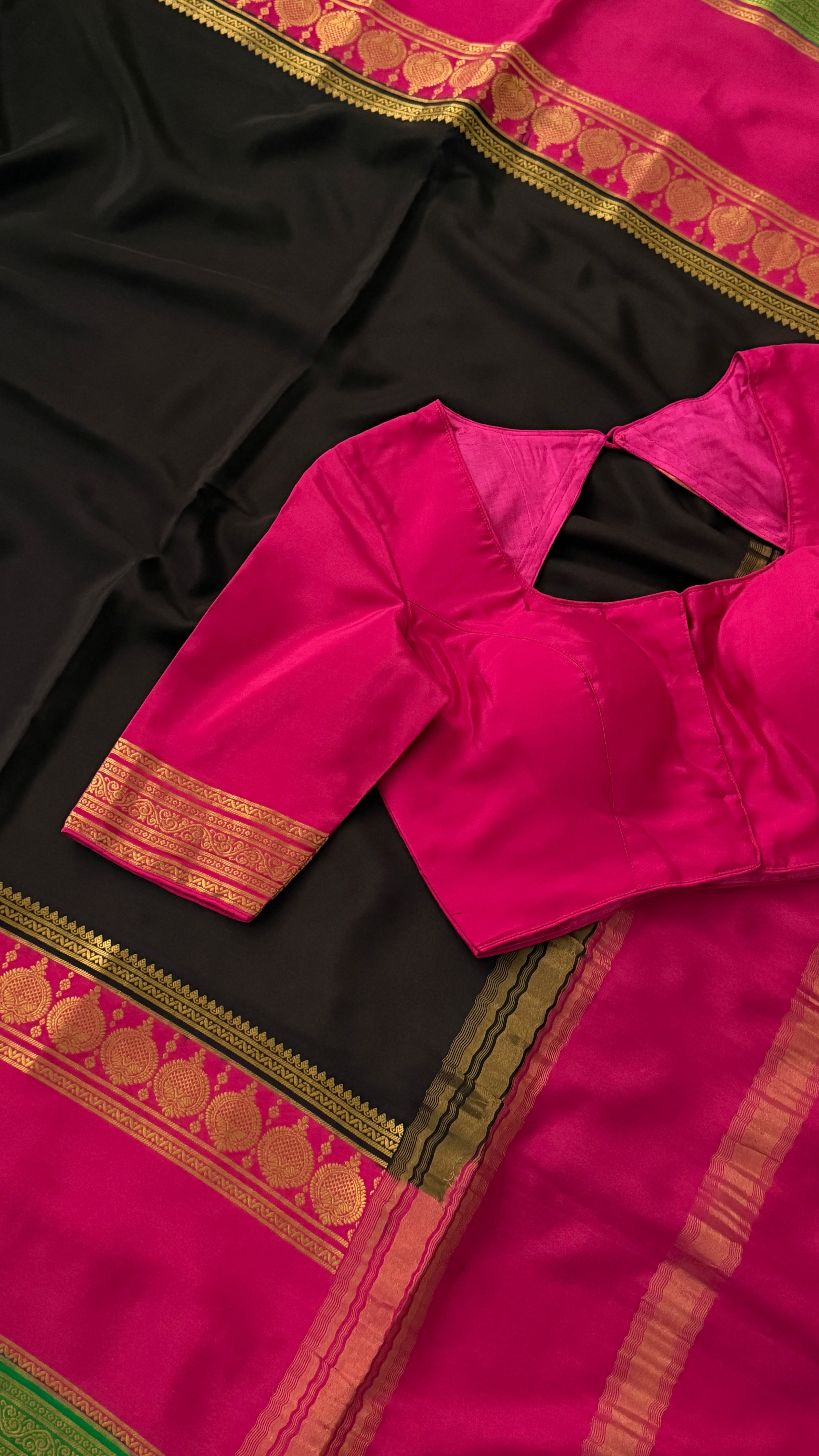 Black & Pink Mysore Silk Saree