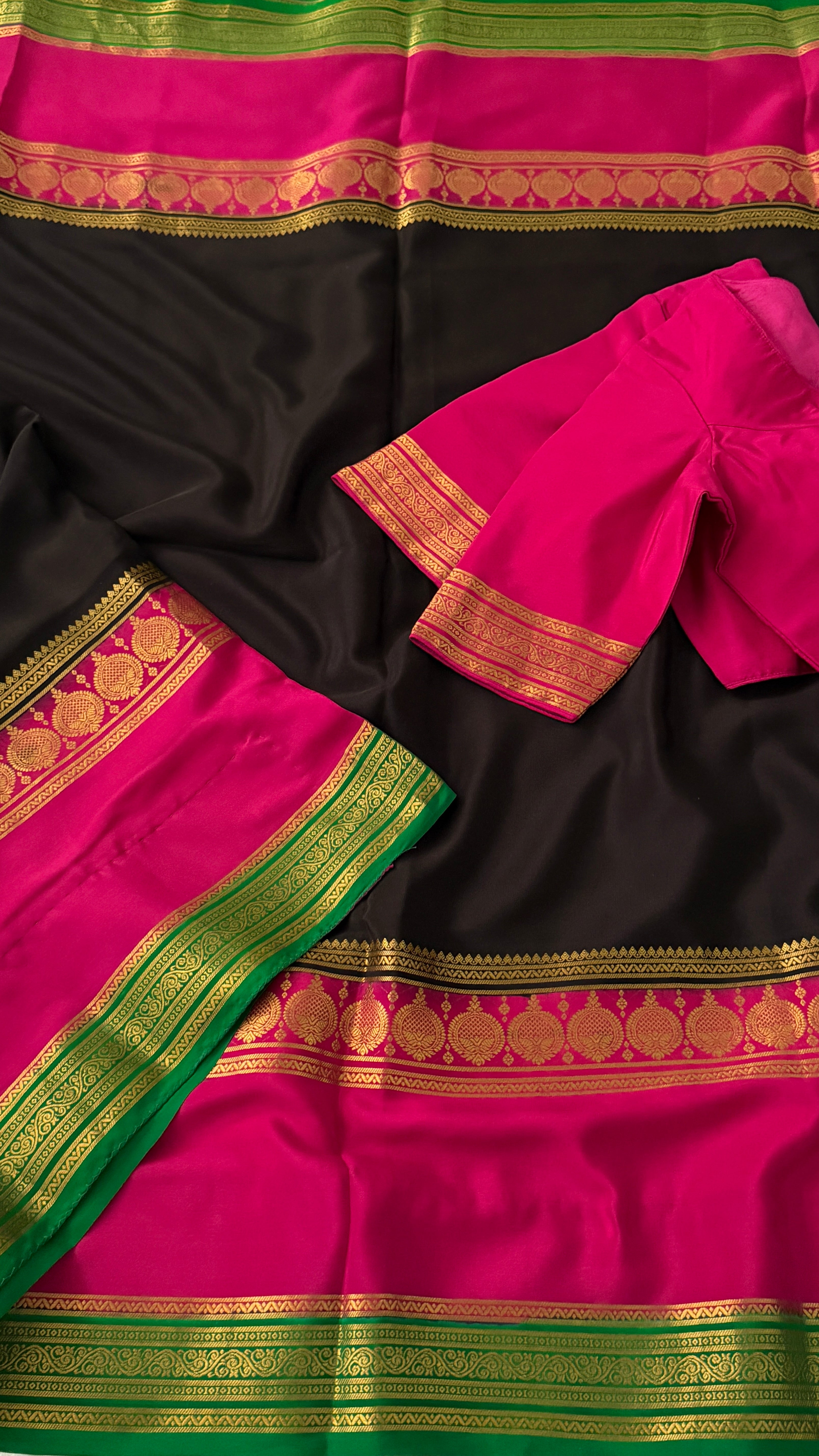 Black & Pink Mysore Silk Saree