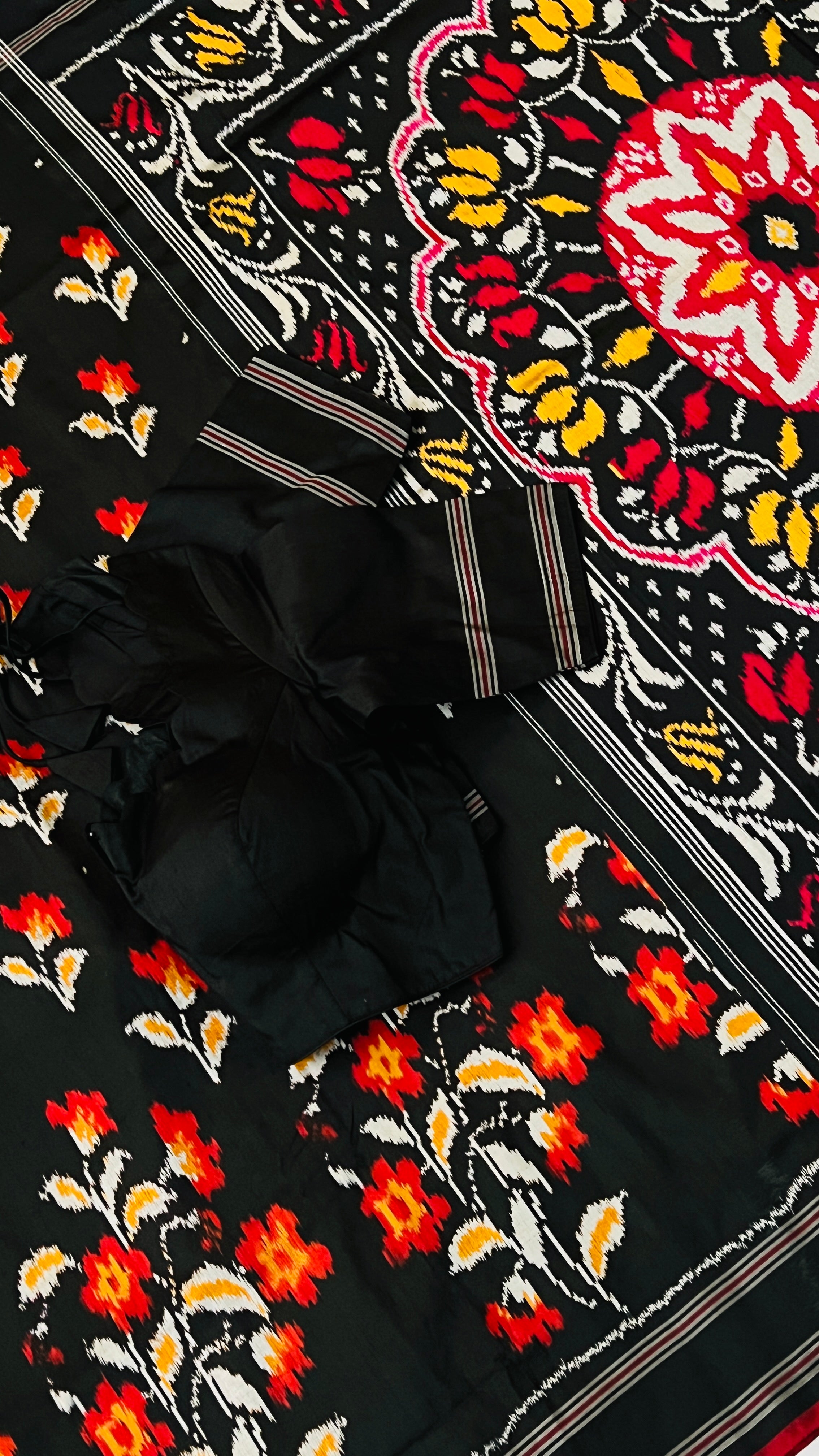 Black Pochampally Ikkat Saree