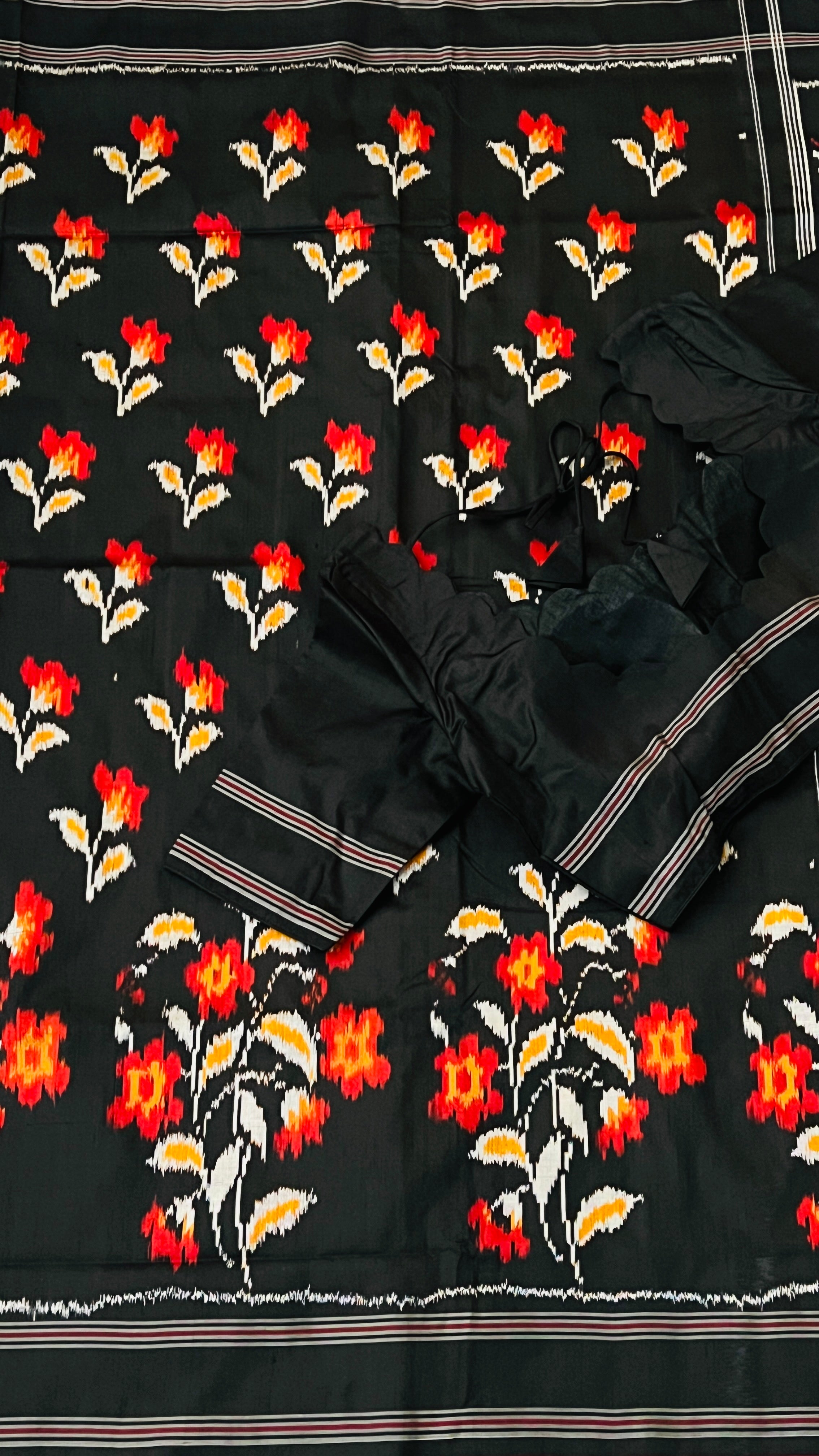 Black Pochampally Ikkat Saree