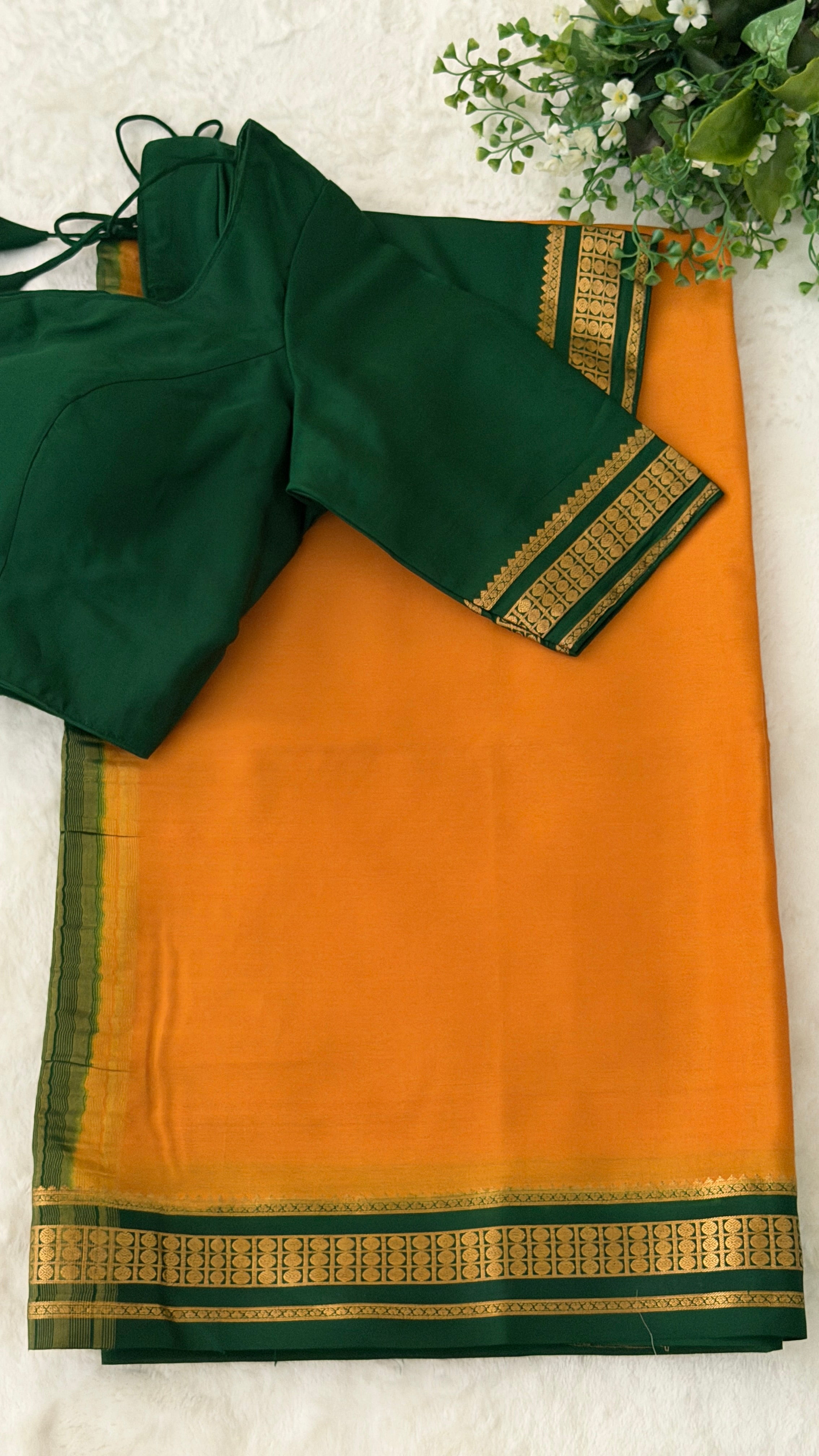 Mustard & Bottle Green Mysore Silk Saree