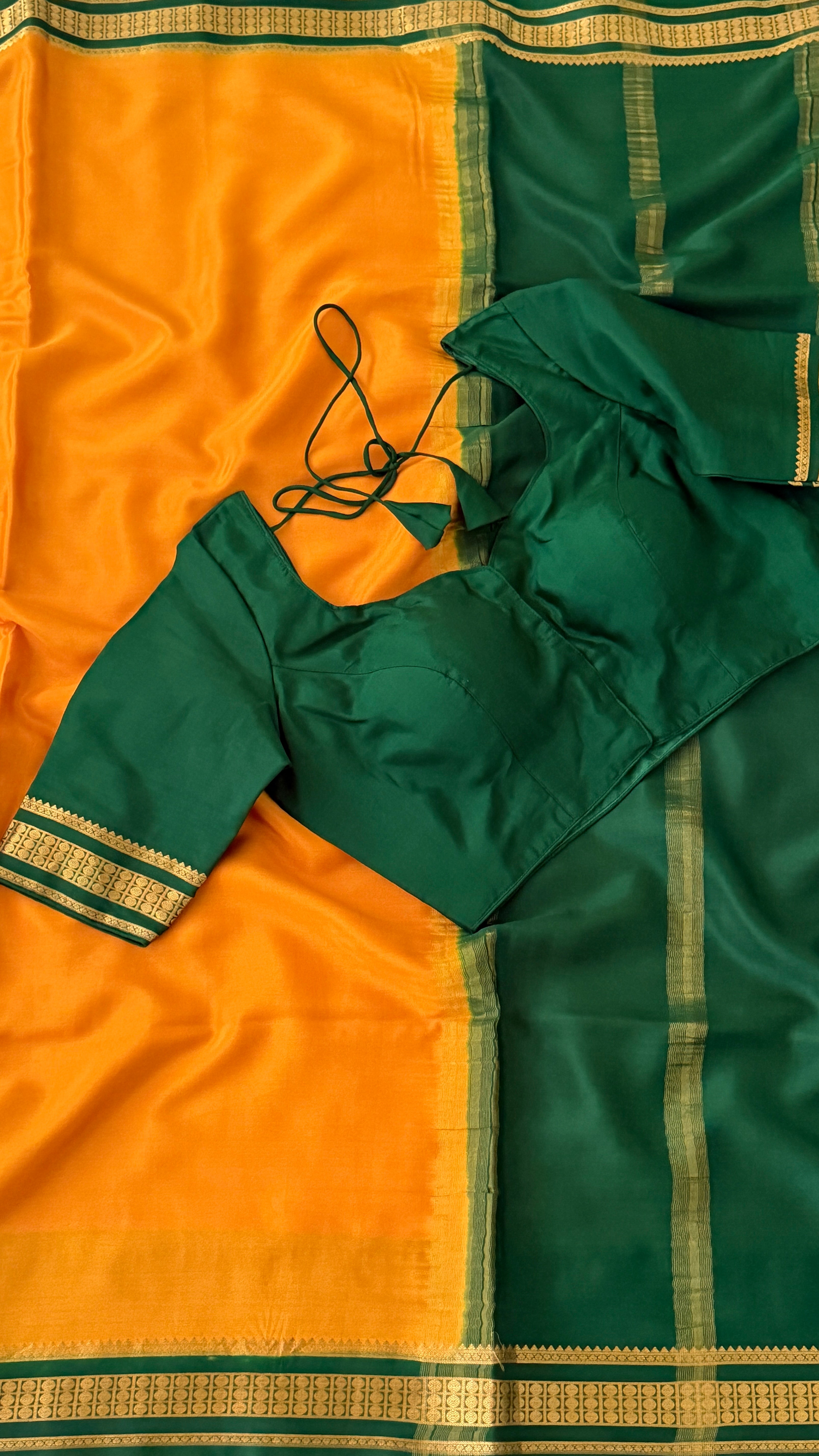 Mustard & Bottle Green Mysore Silk Saree