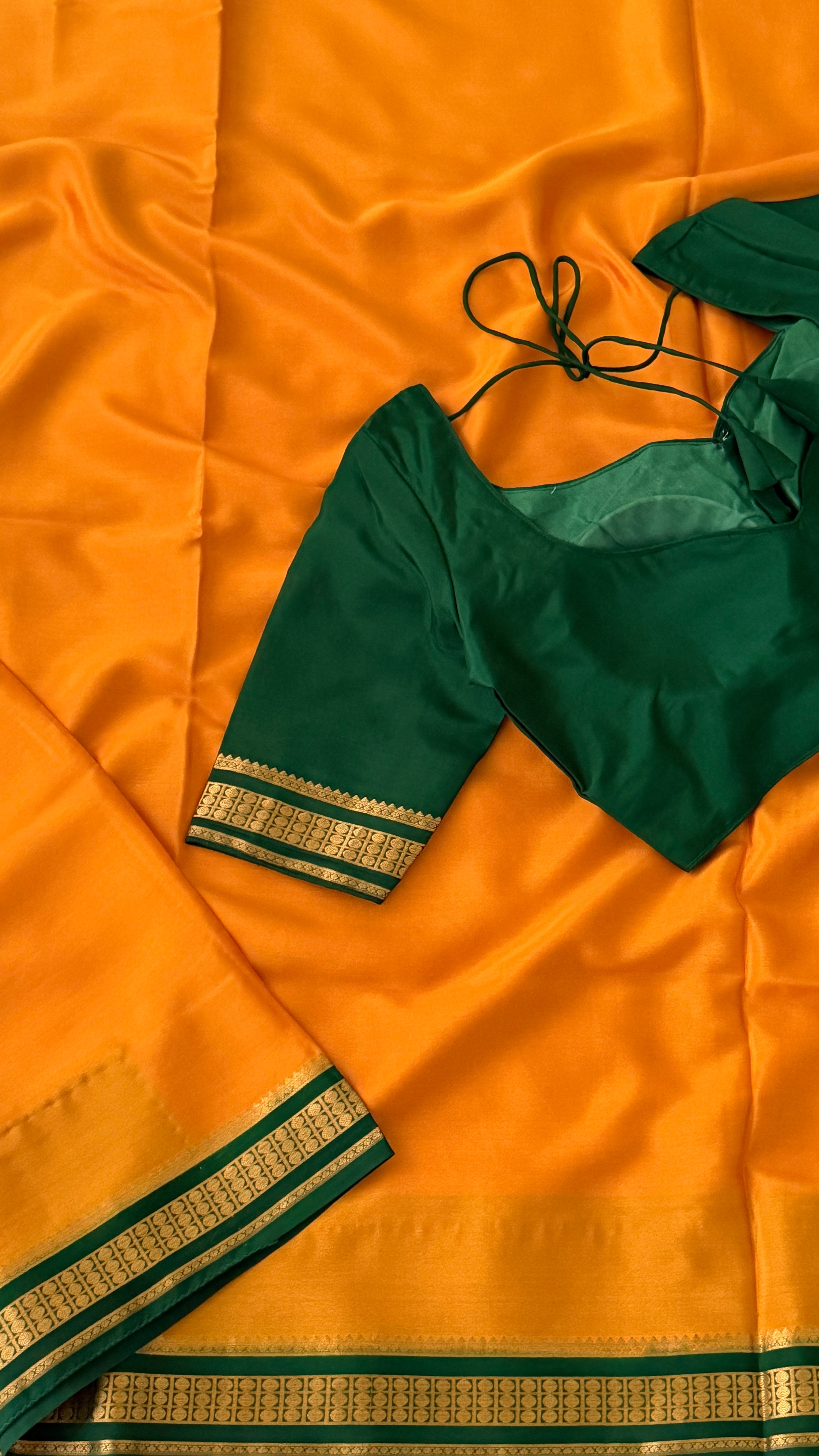 Mustard & Bottle Green Mysore Silk Saree