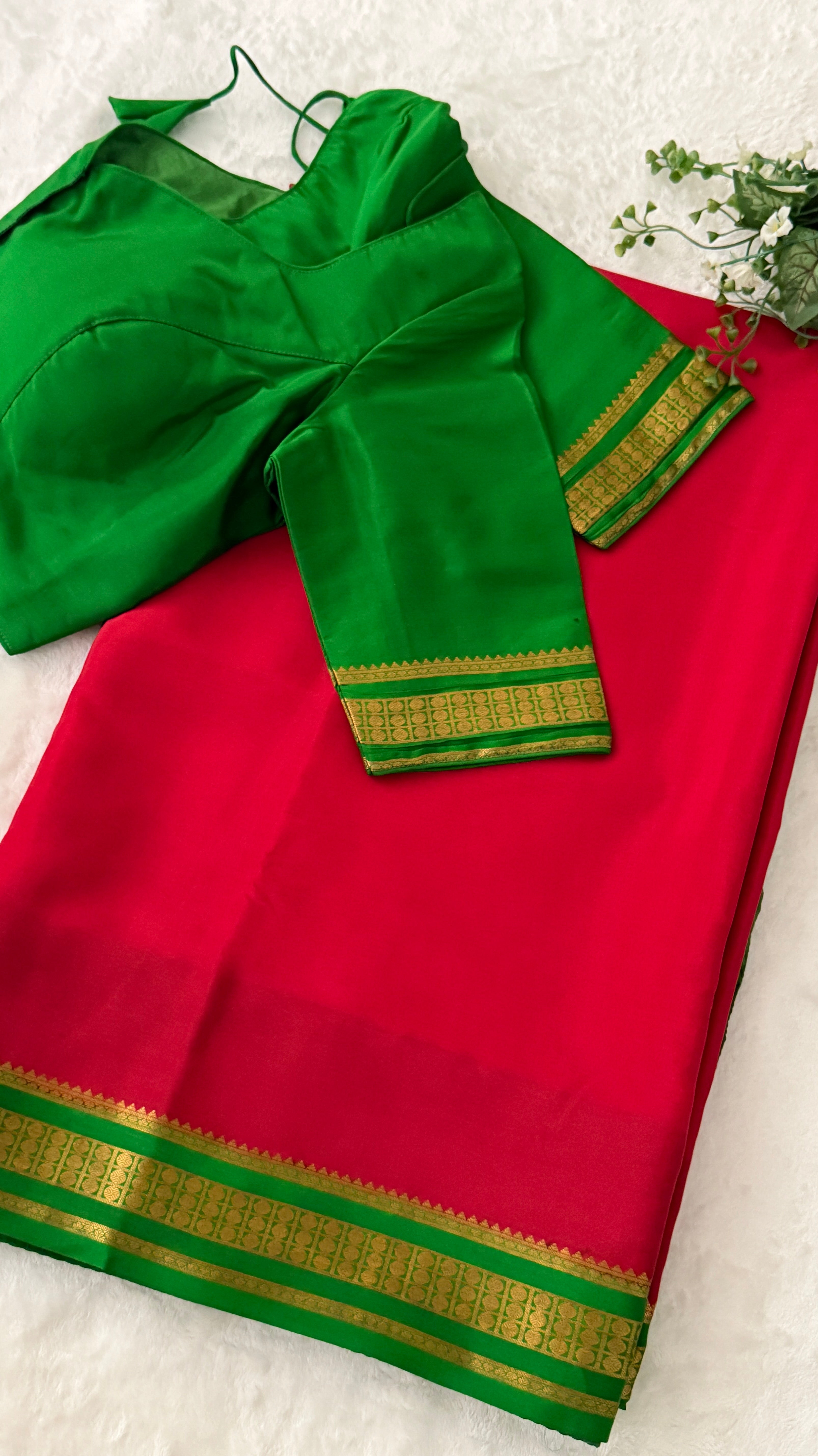 Red & Parrot Green Mysore Silk Saree