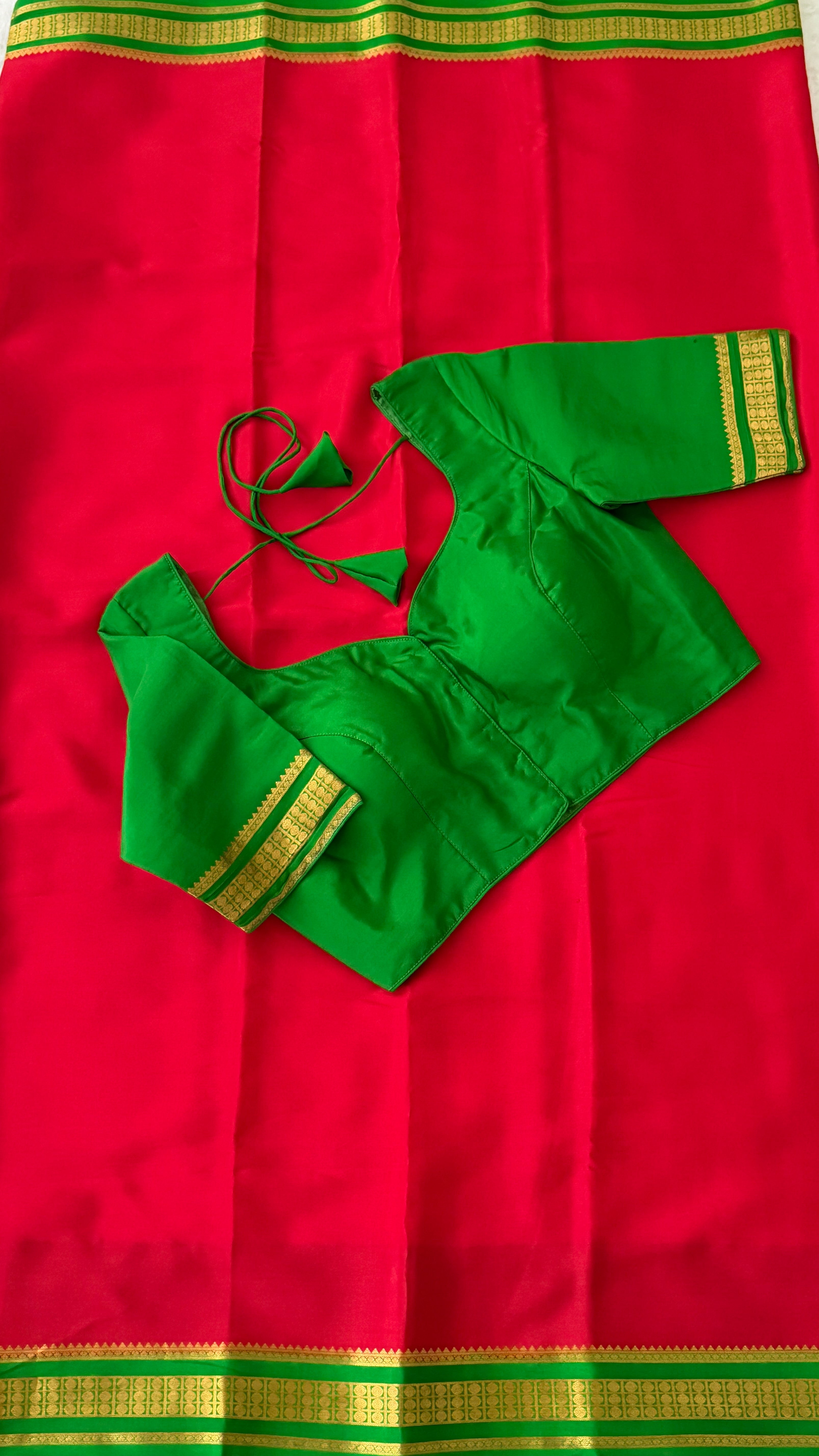 Red & Parrot Green Mysore Silk Saree