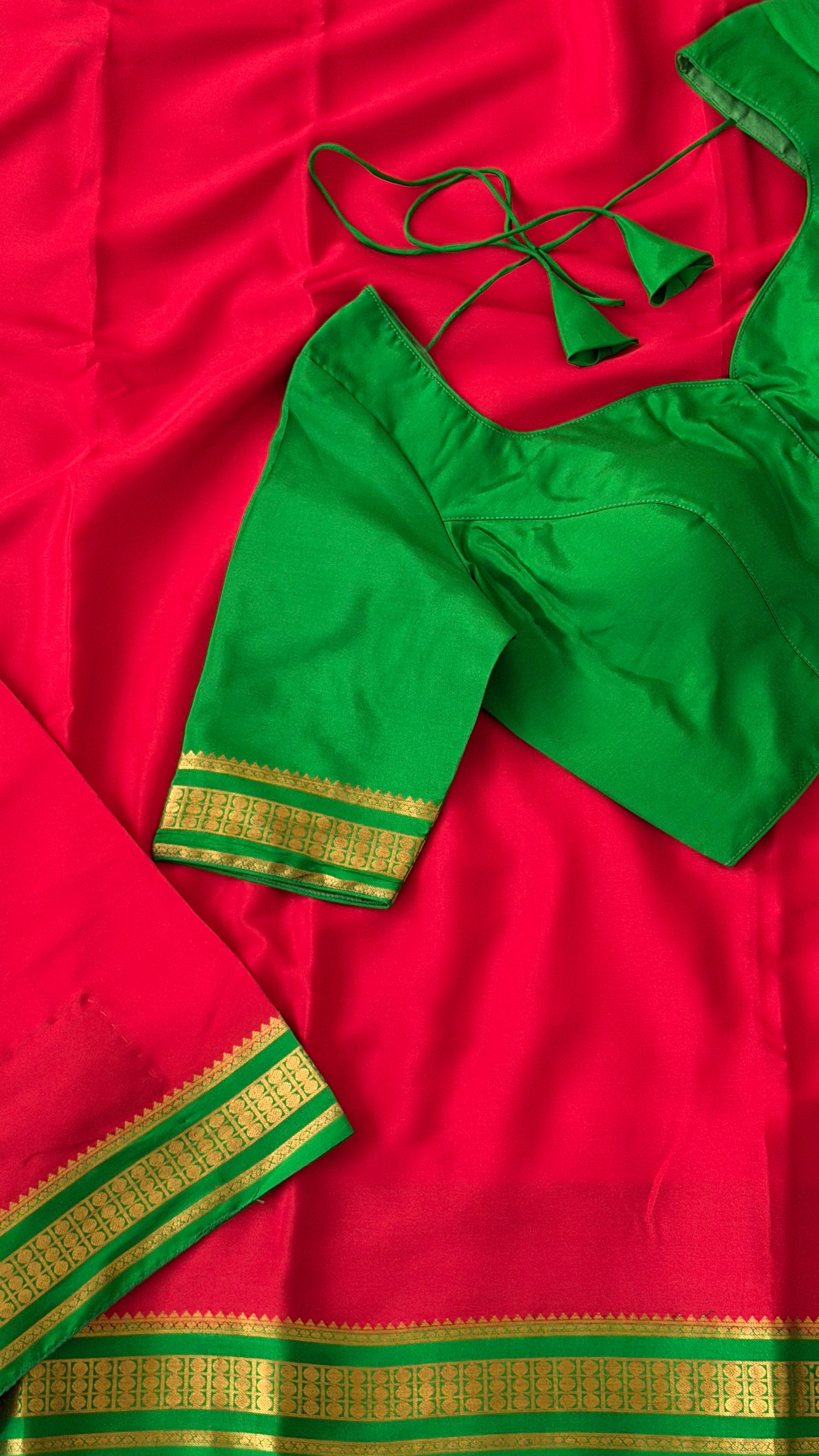 Red & Parrot Green Mysore Silk Saree
