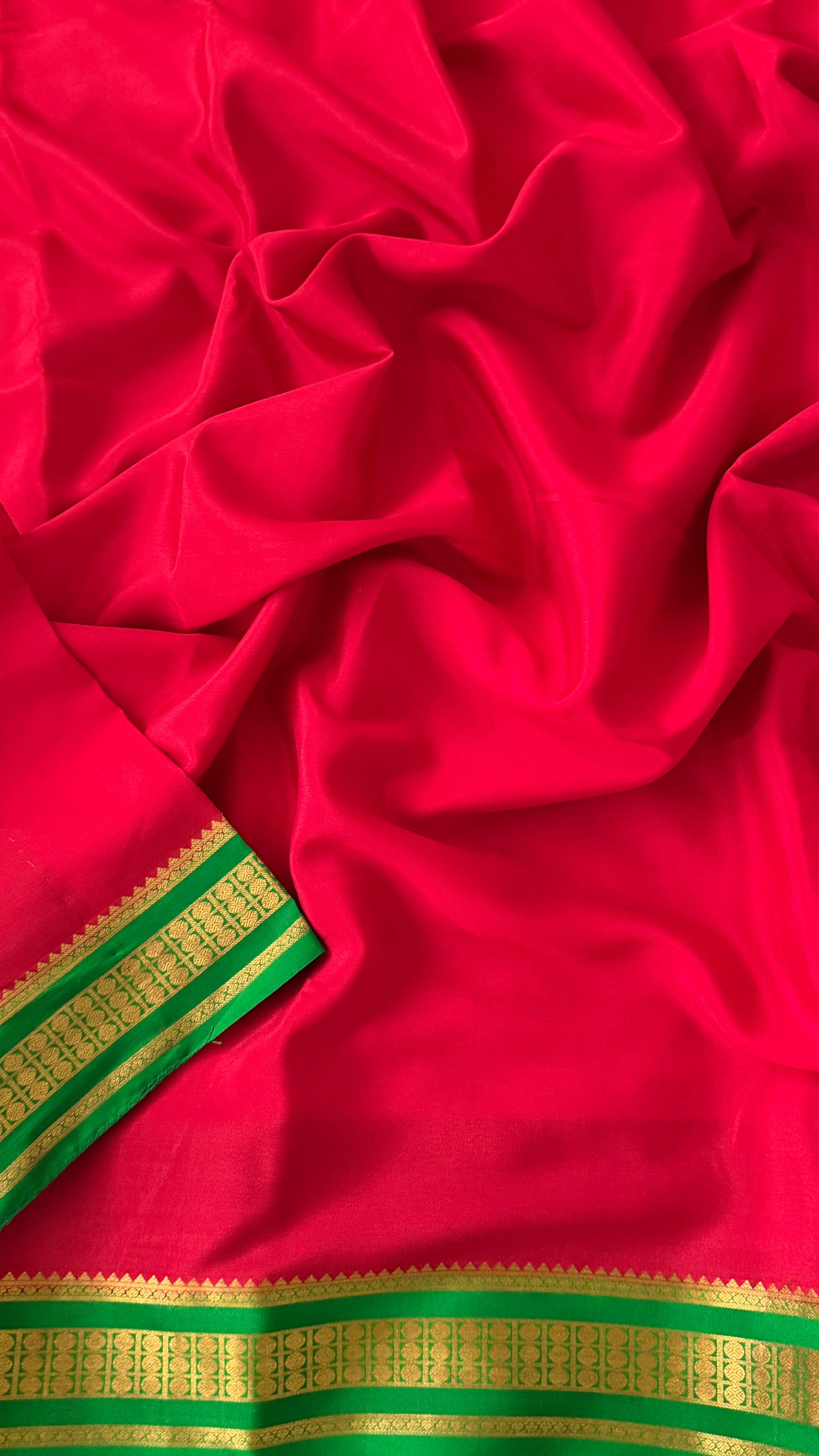 Red & Parrot Green Mysore Silk Saree