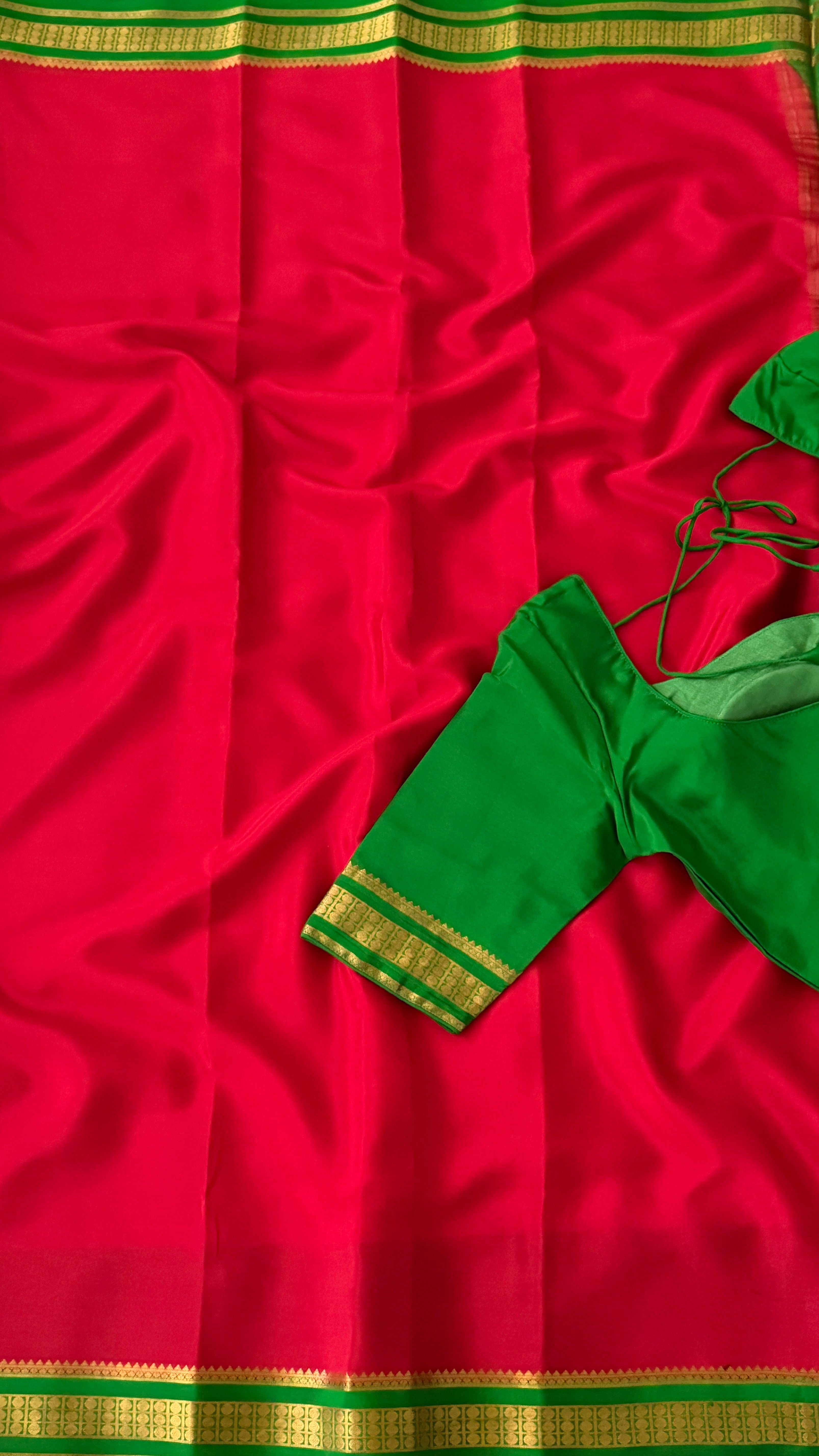 Red & Parrot Green Mysore Silk Saree