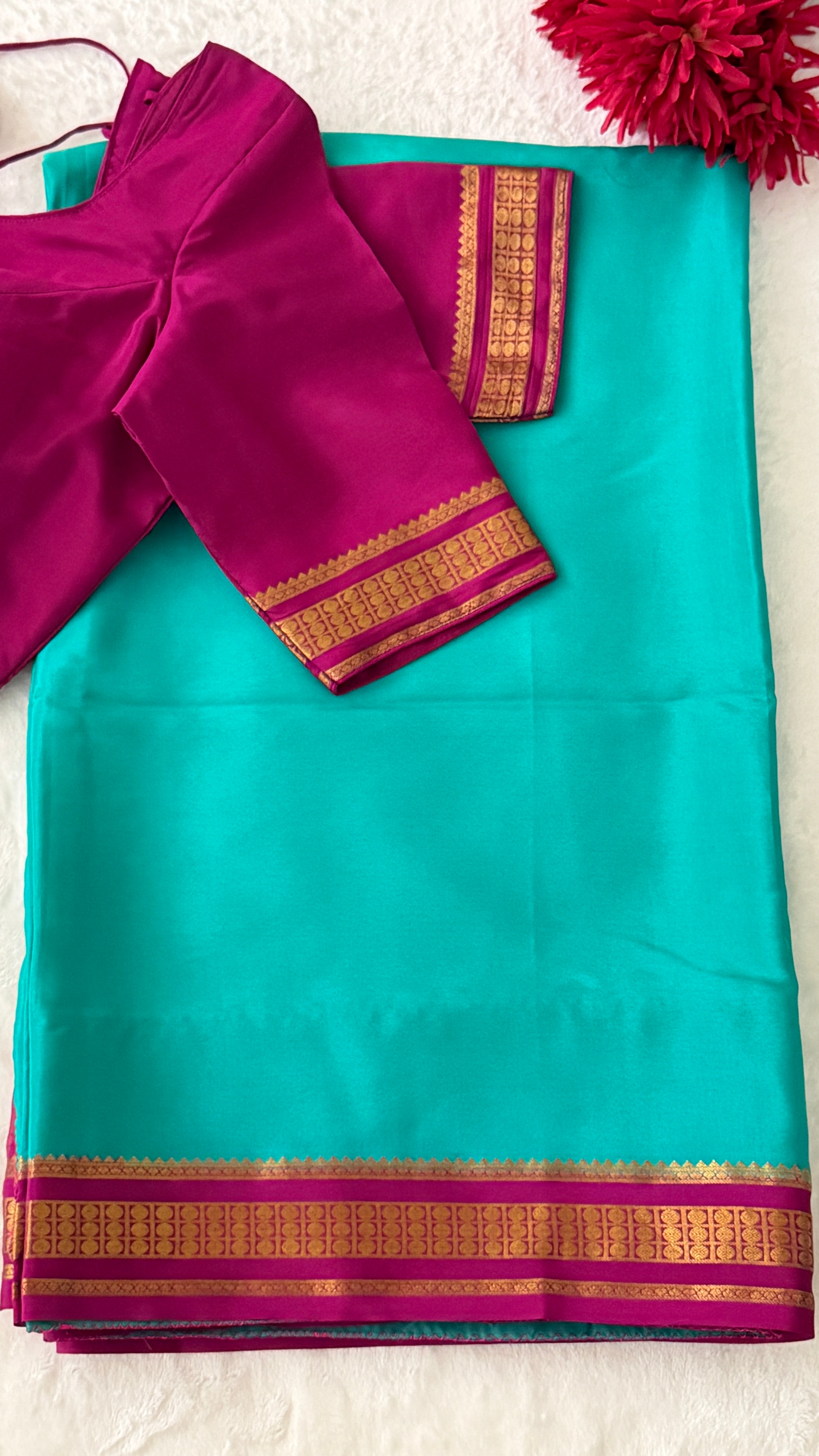 Sea Green & Magenta Mysore Silk Saree