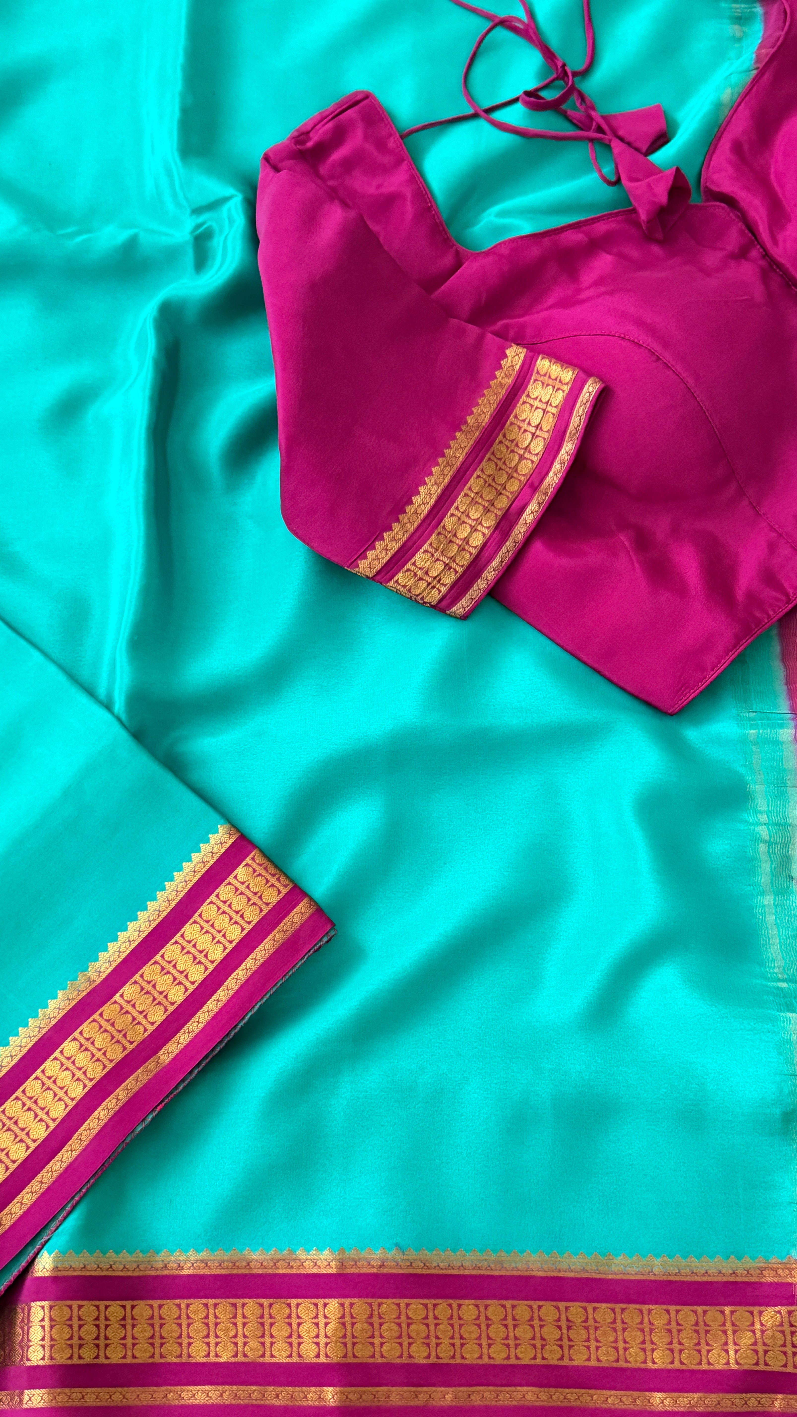 Sea Green & Magenta Mysore Silk Saree