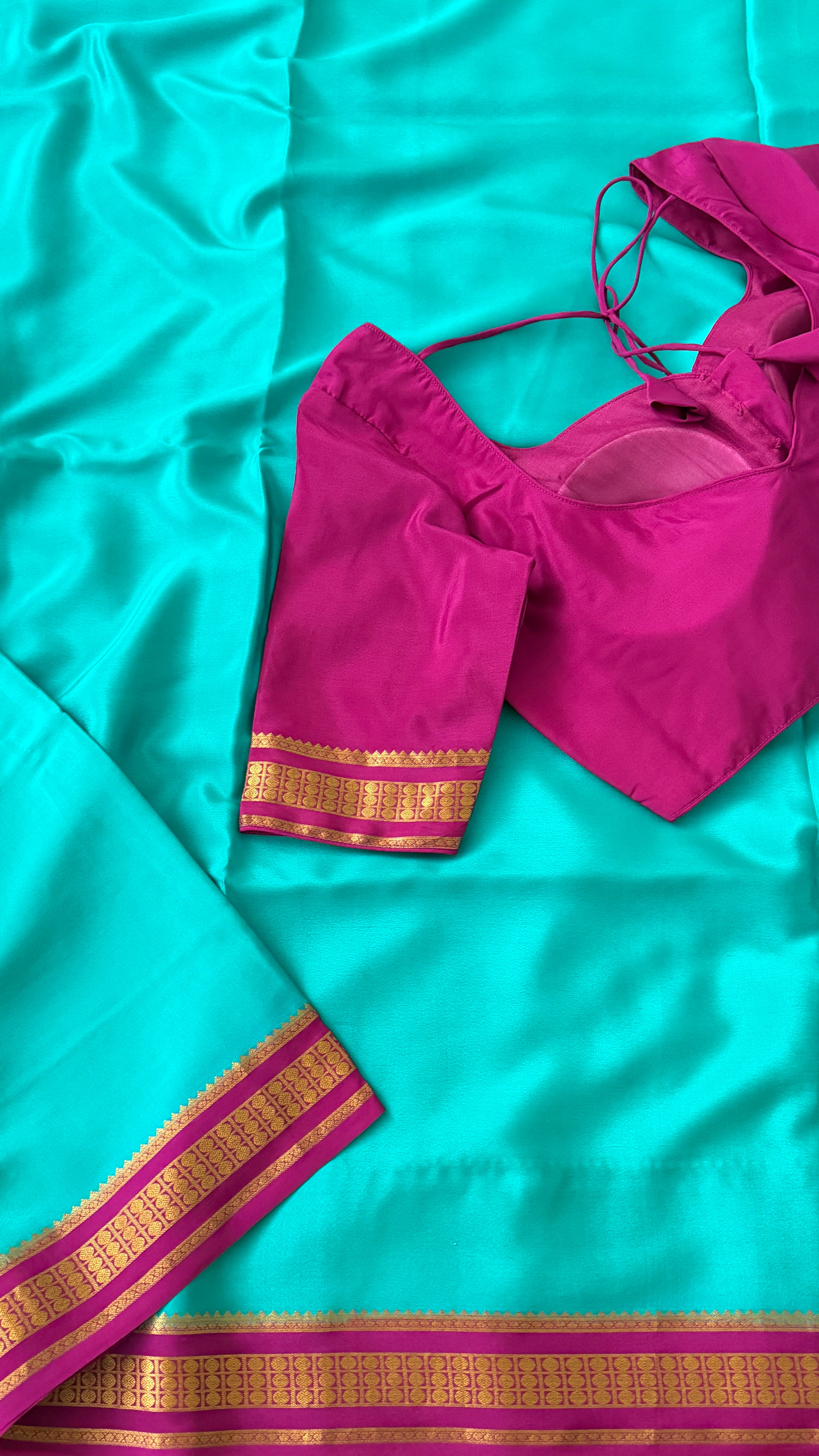 Sea Green & Magenta Mysore Silk Saree