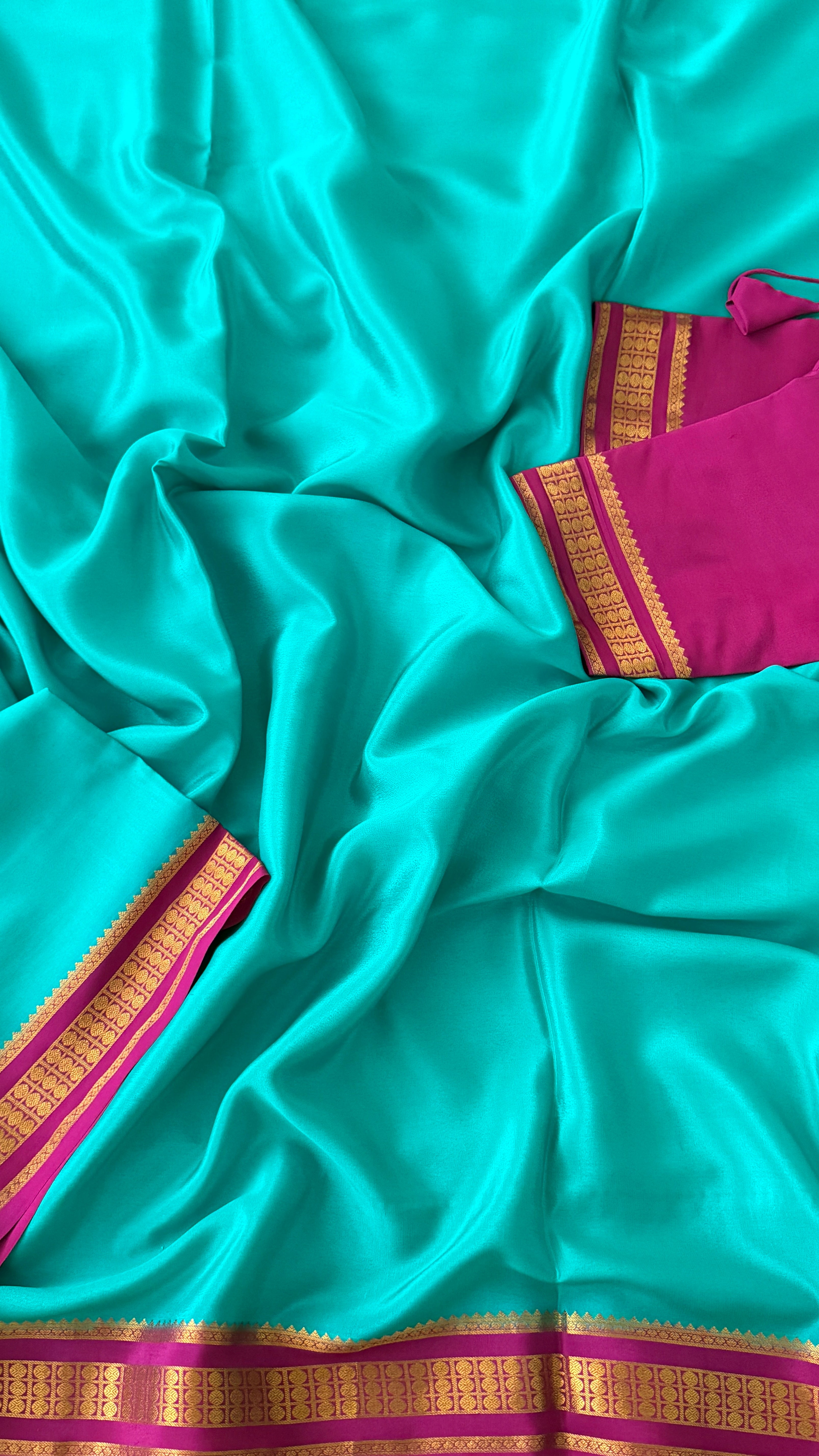 Sea Green & Magenta Mysore Silk Saree