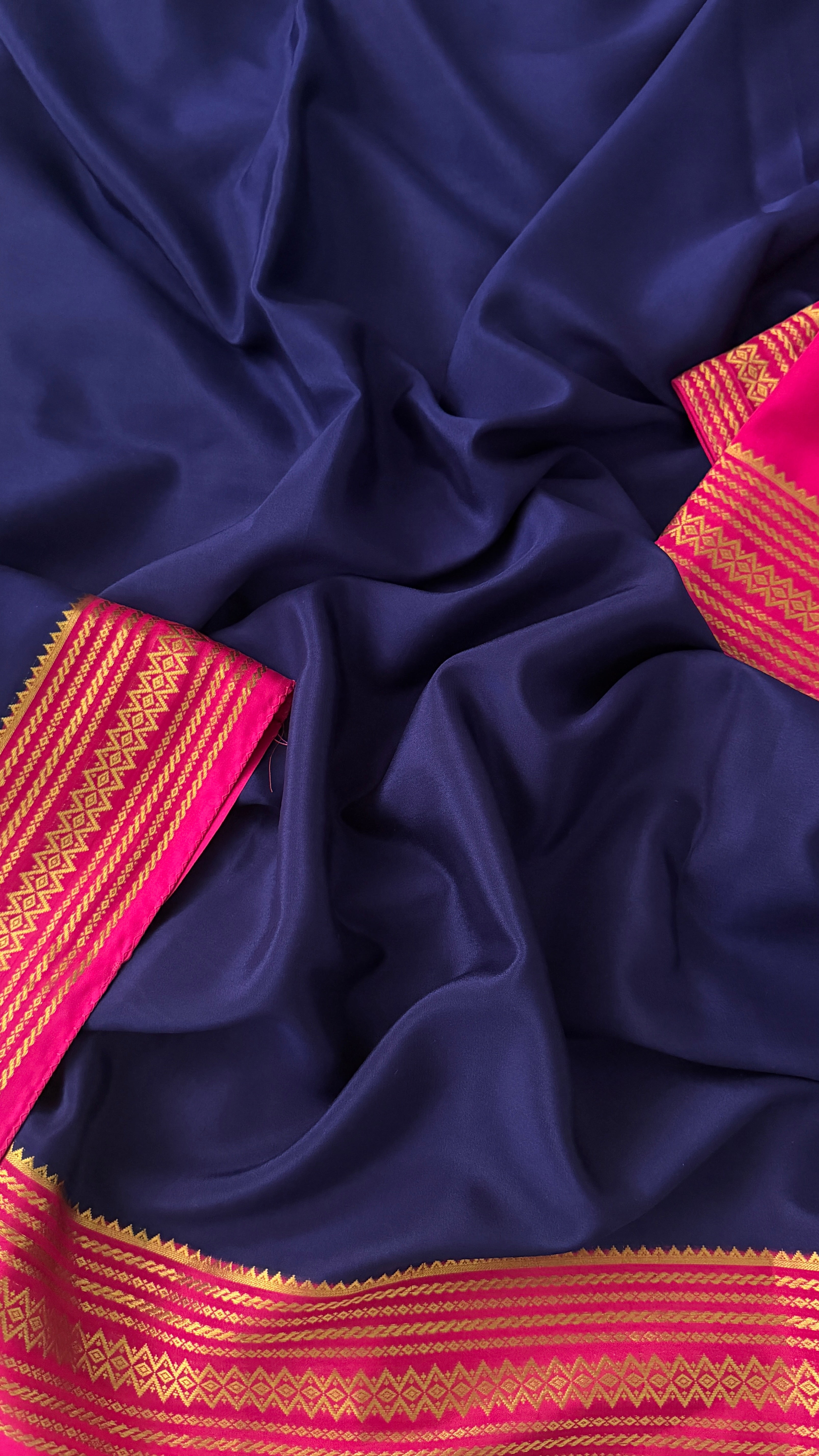 Navy Blue & Pink Mysore Silk Saree