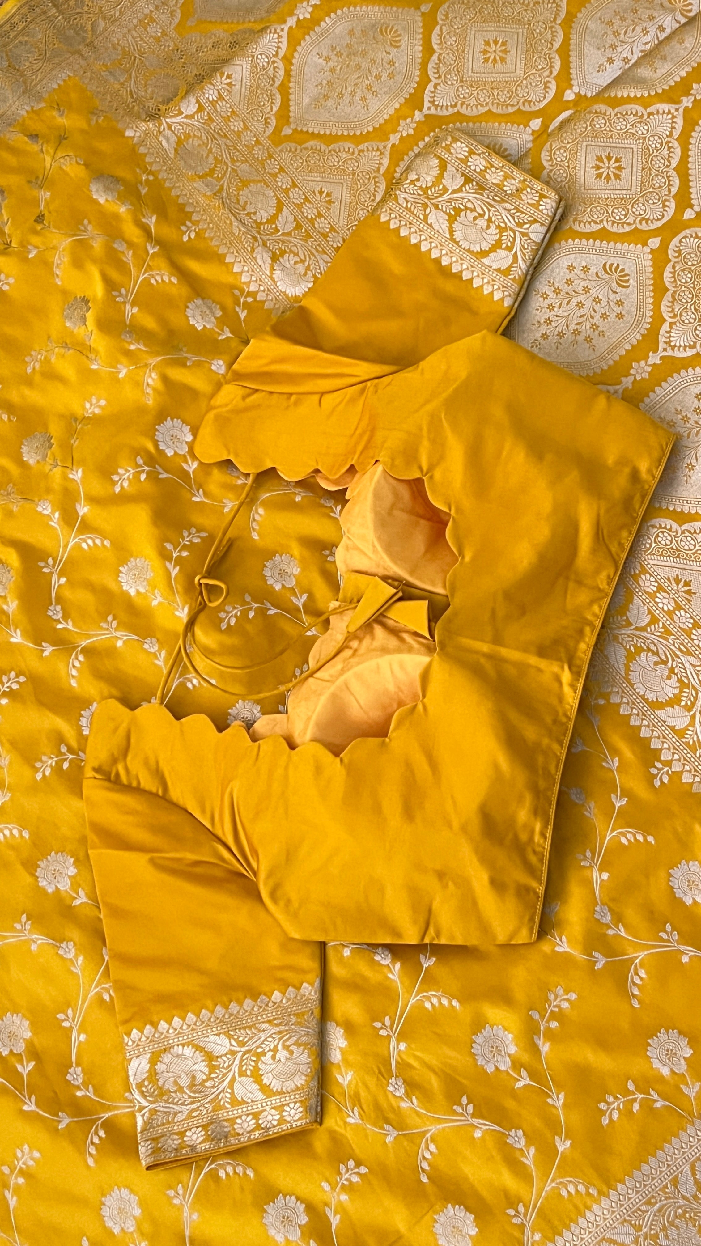 Mustard Floral Banaras Silk Saree