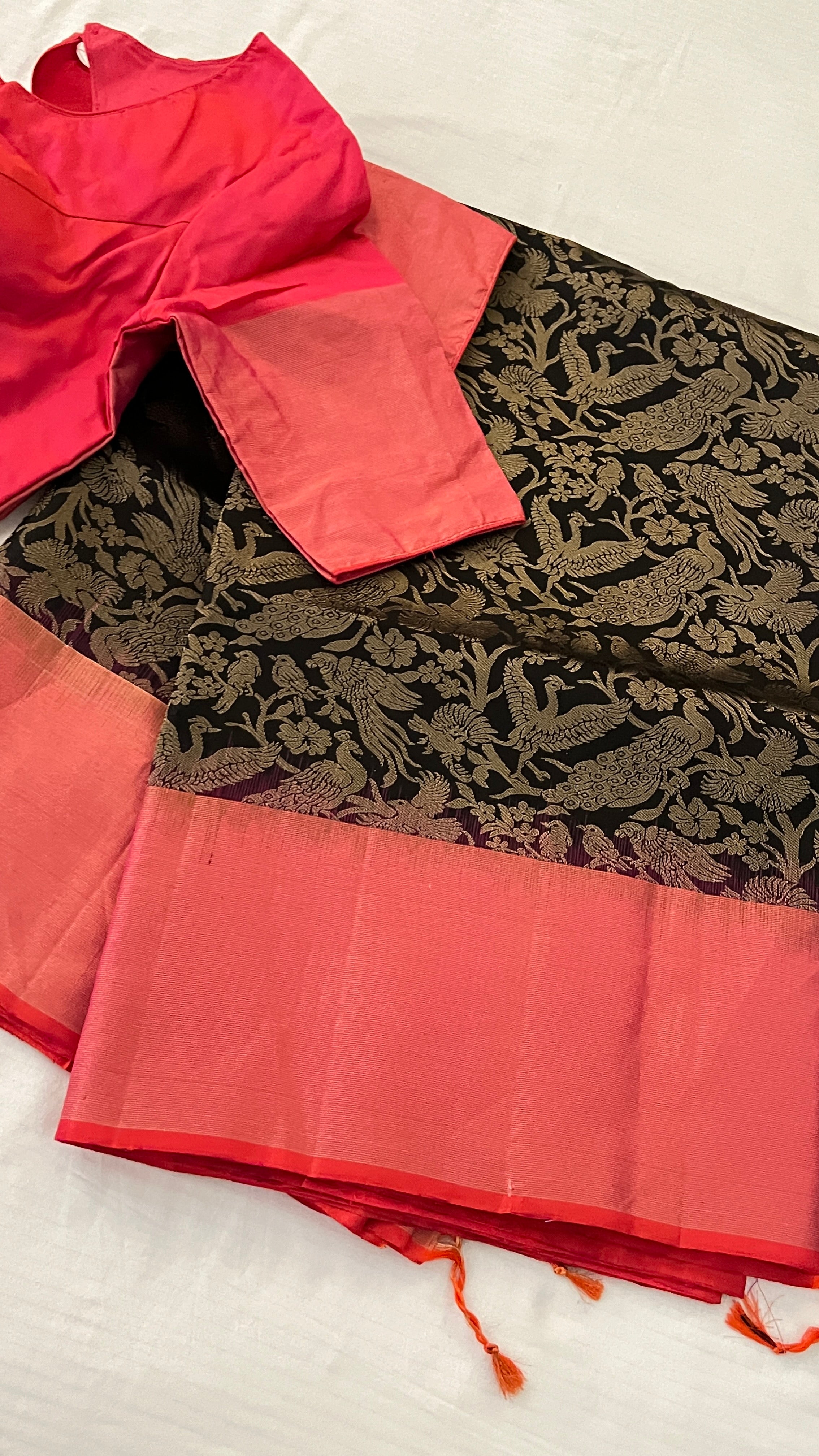 Black & Peach Kanchivaram Silk Saree