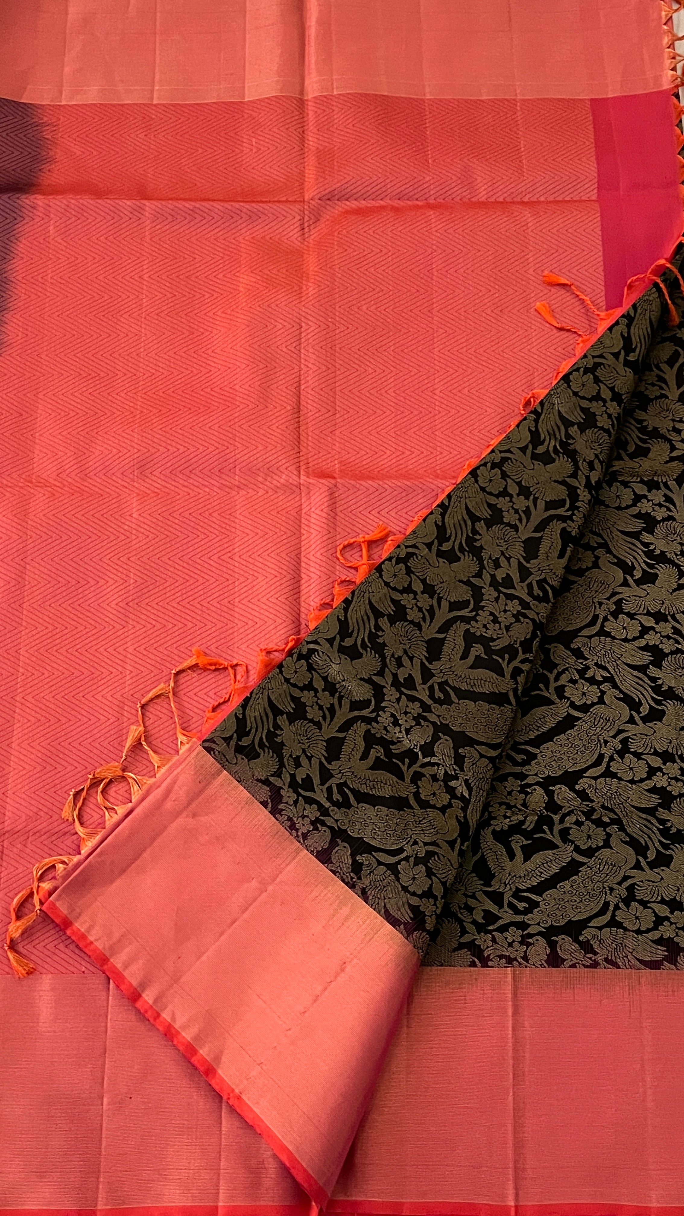 Black & Peach Kanchivaram Silk Saree
