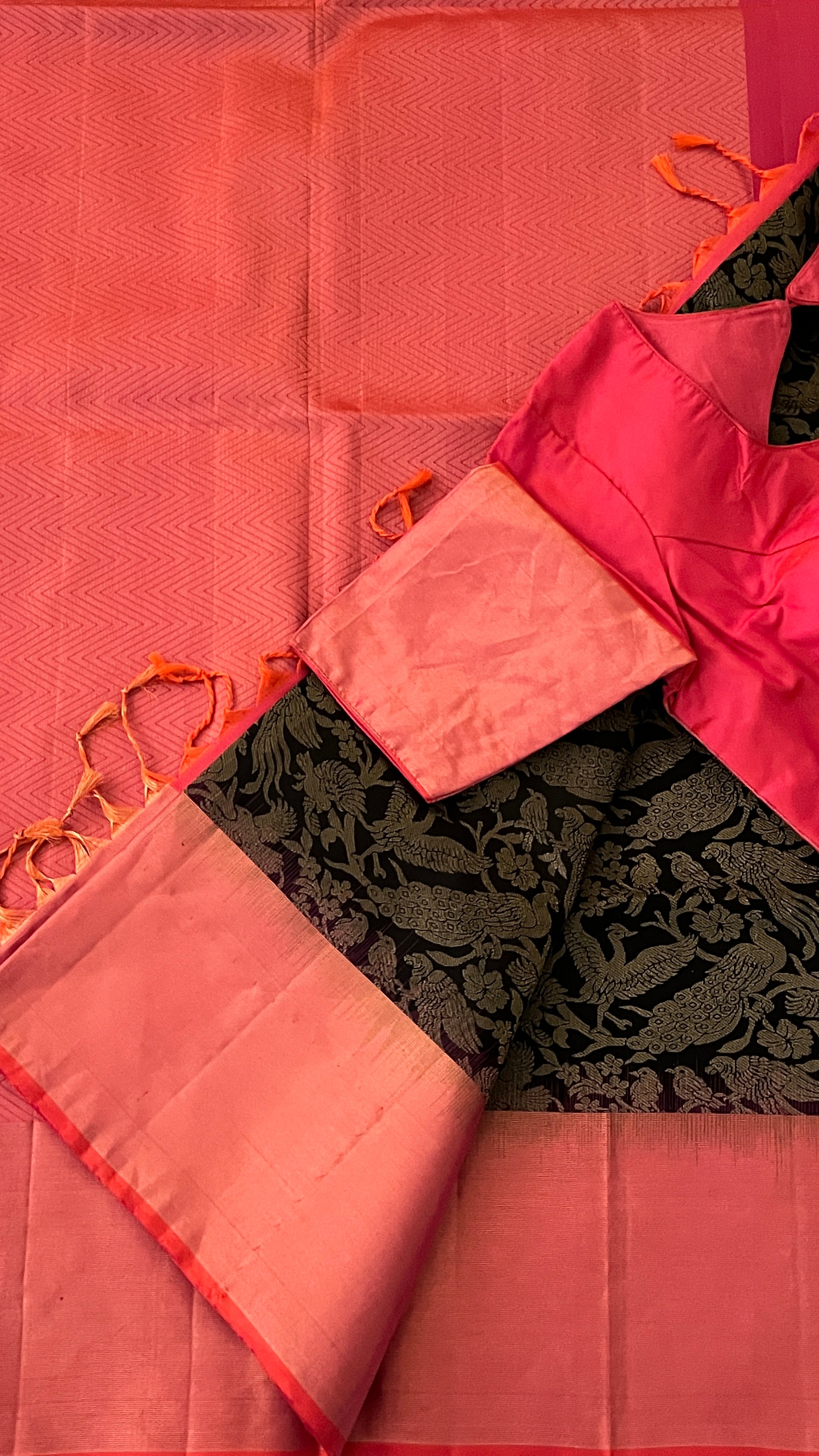 Black & Peach Kanchivaram Silk Saree