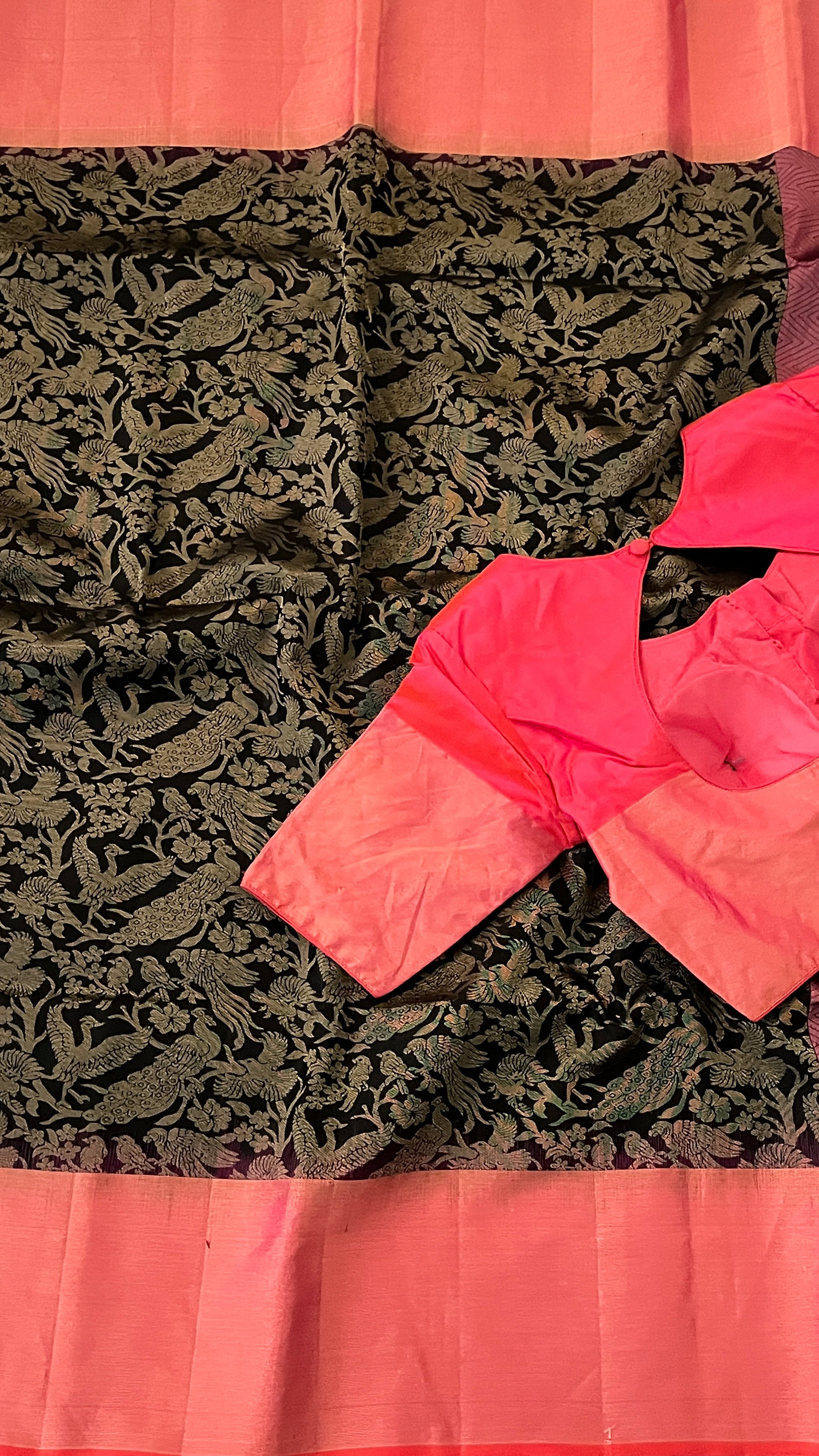 Black & Peach Kanchivaram Silk Saree