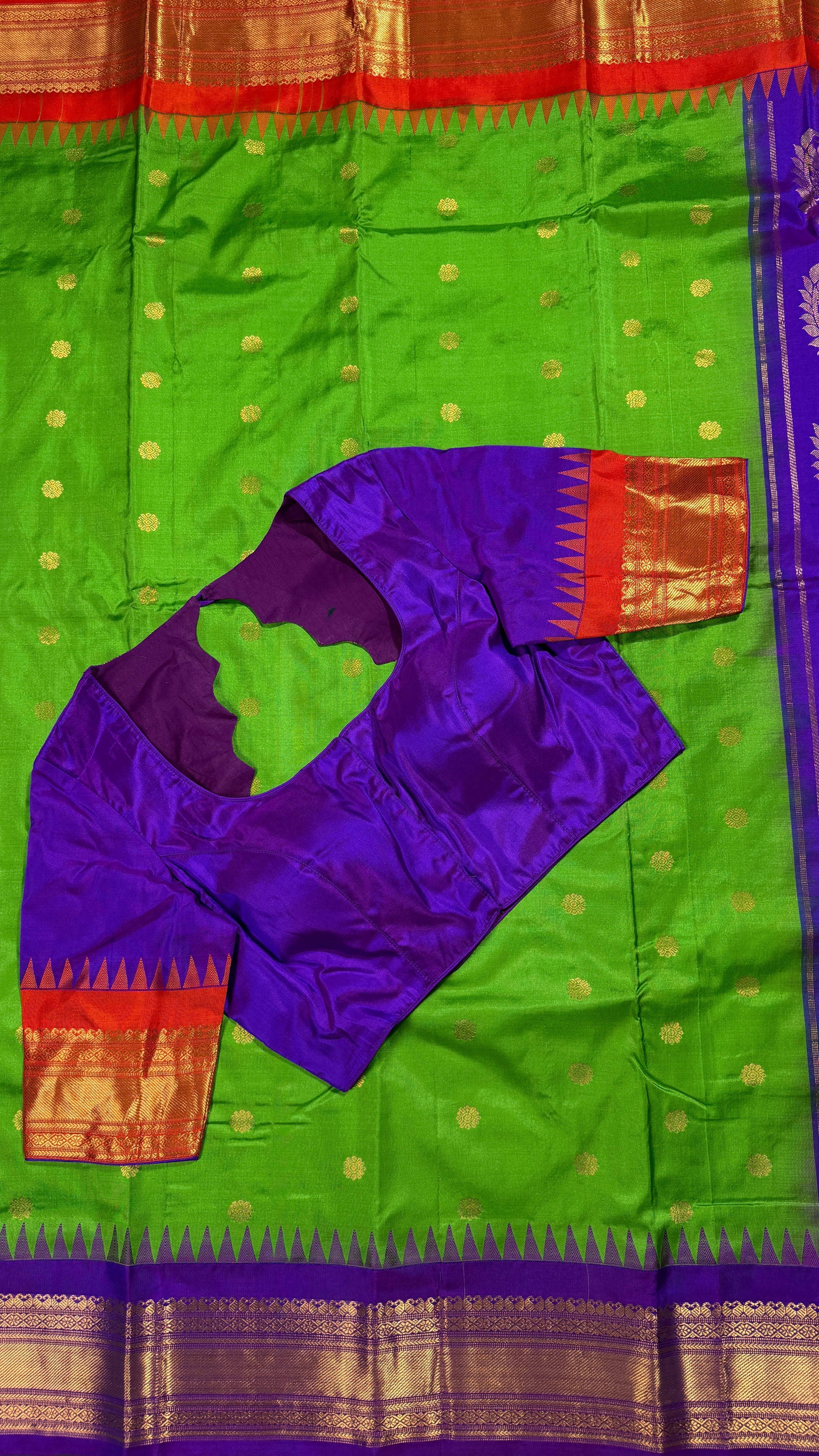 Green & Violet Kanchipuram Silk Saree