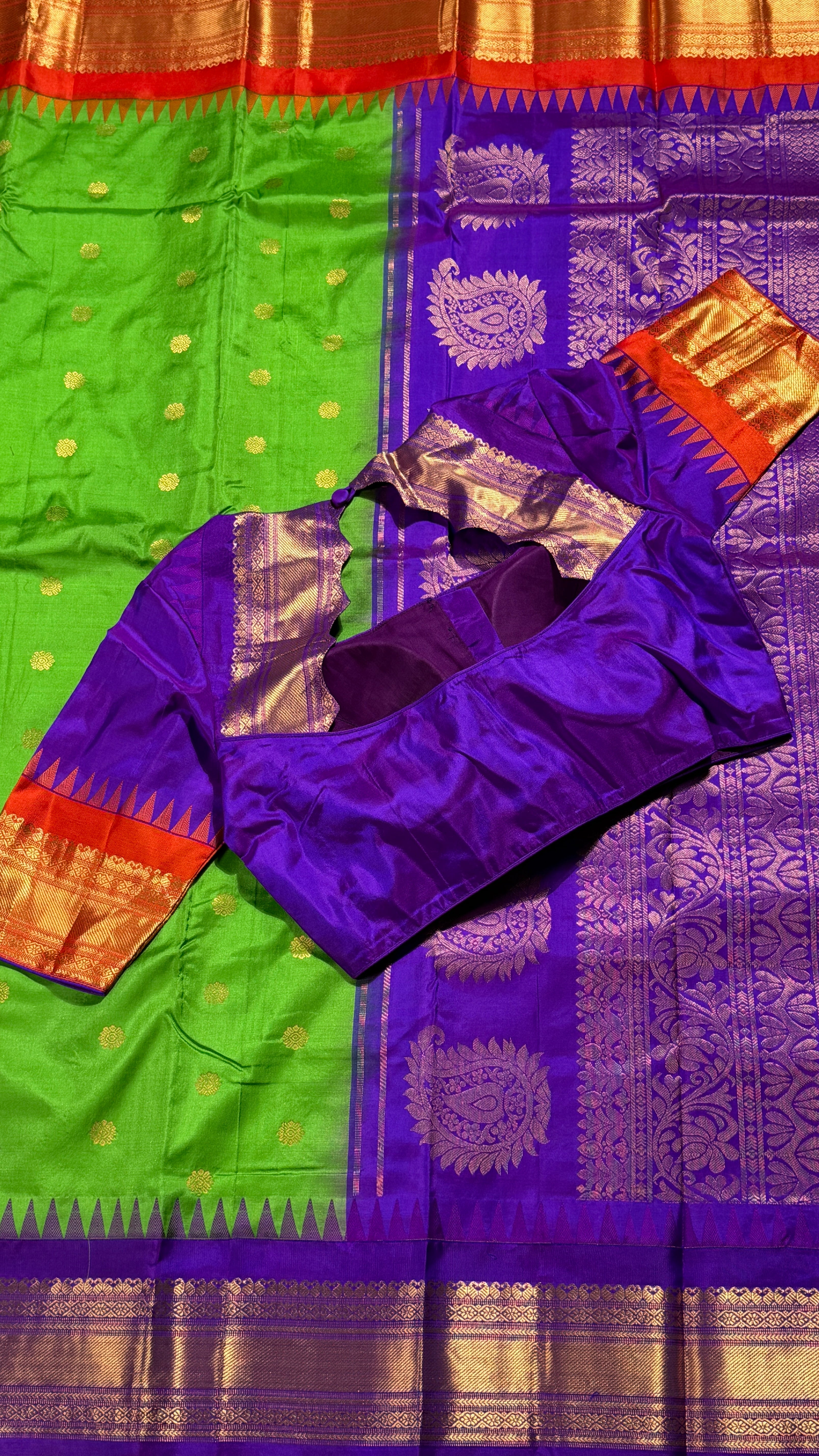 Green & Violet Kanchipuram Silk Saree