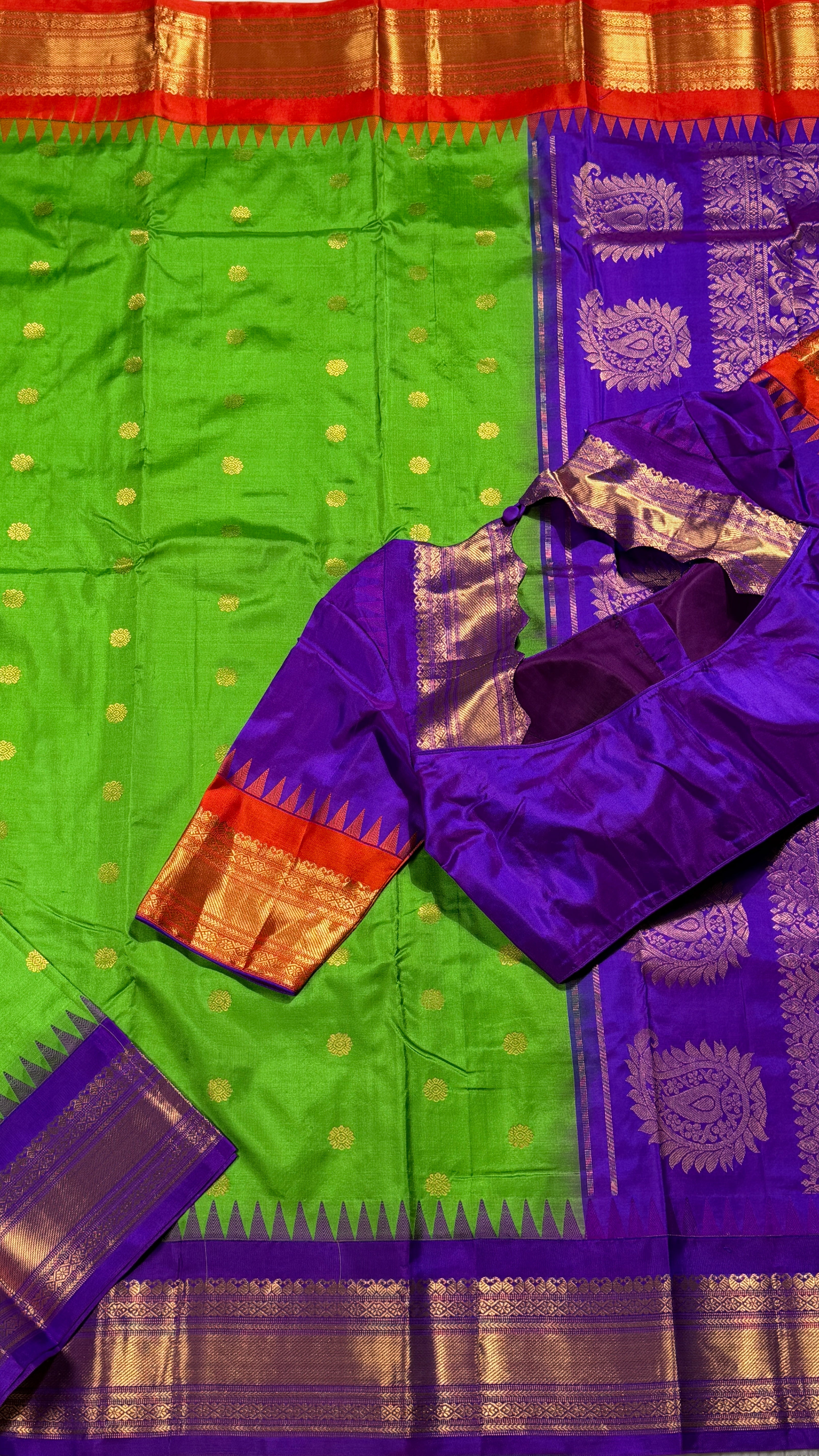 Green & Violet Kanchipuram Silk Saree