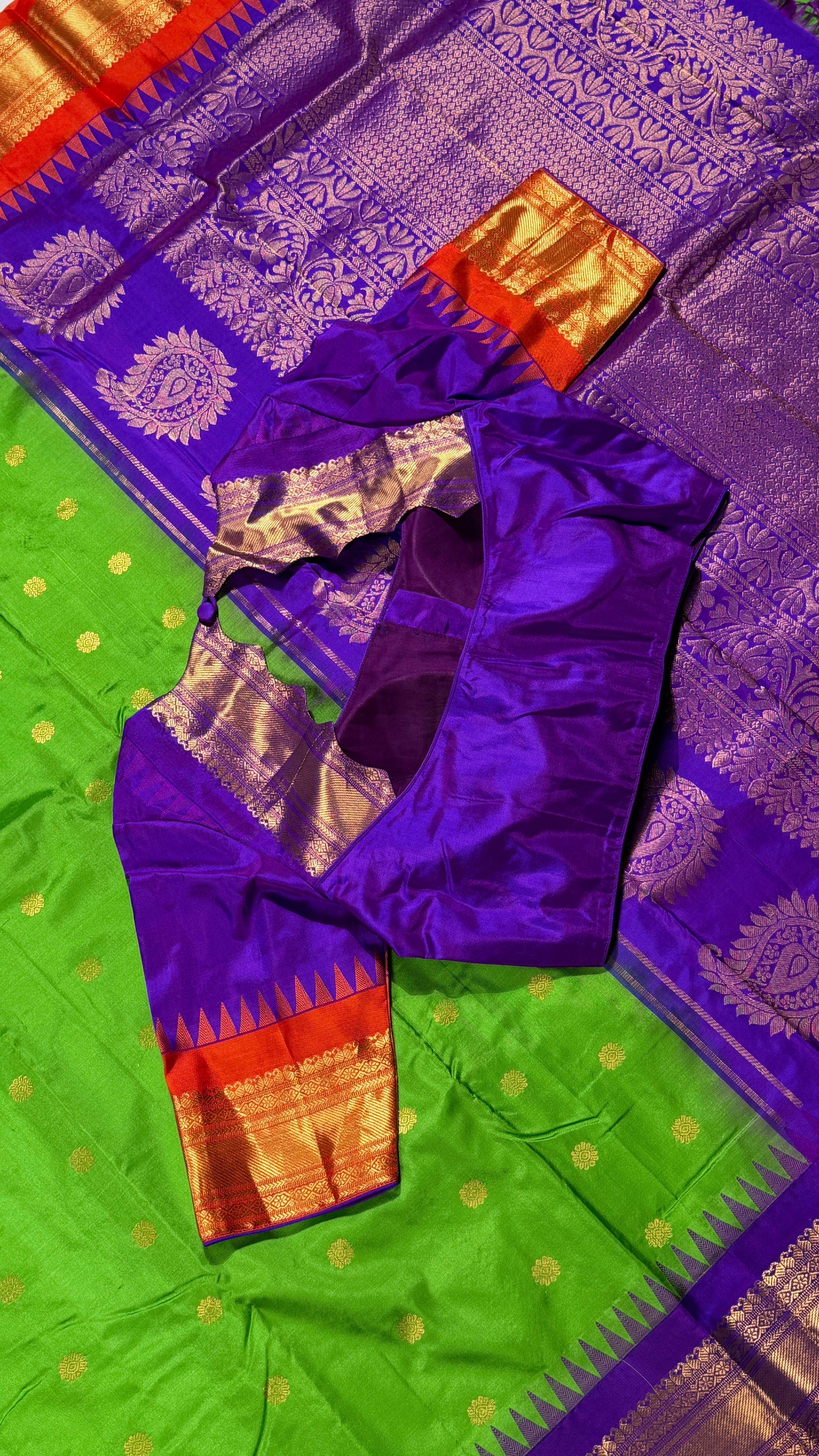 Green & Violet Kanchipuram Silk Saree