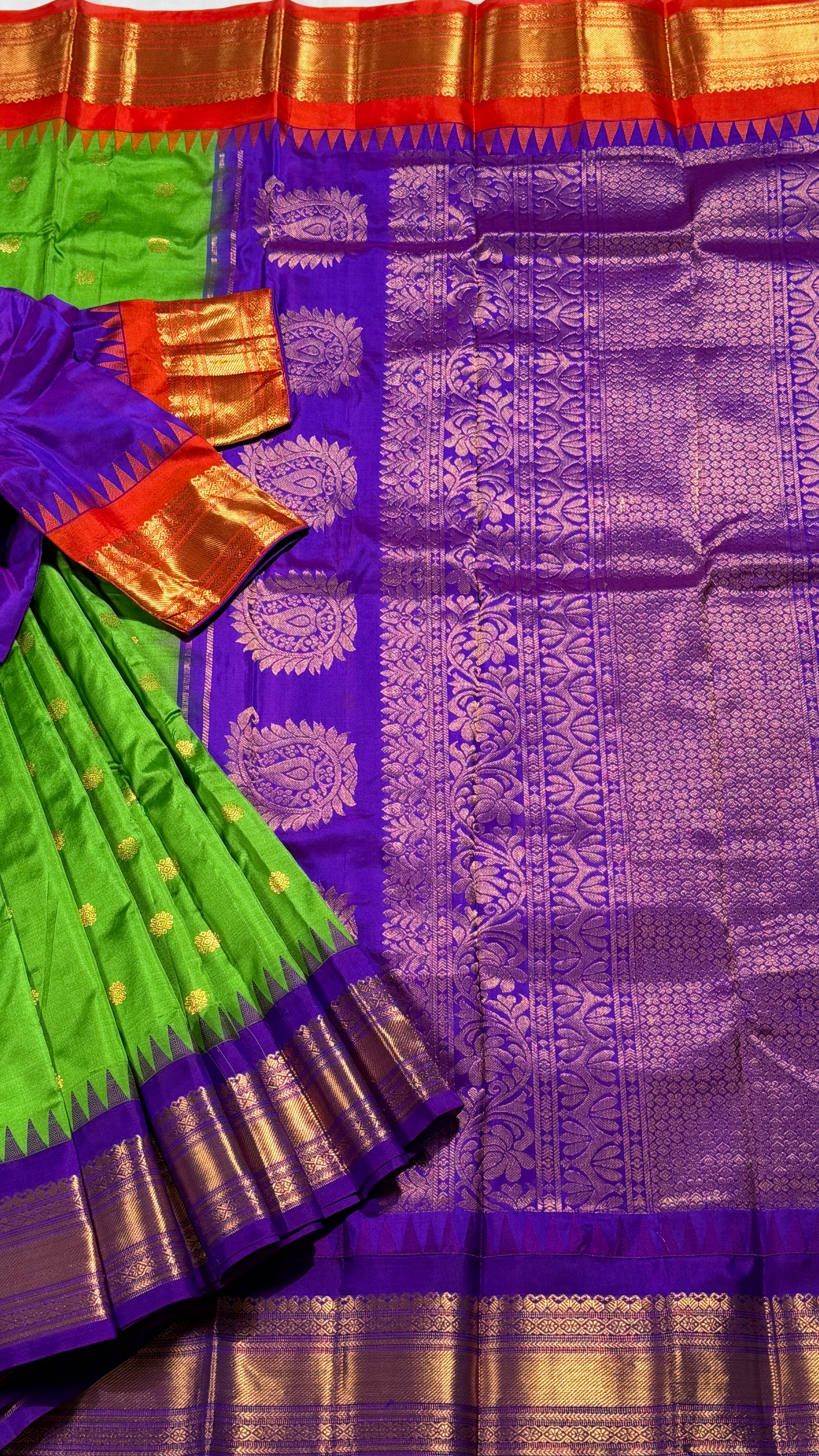Green & Violet Kanchipuram Silk Saree