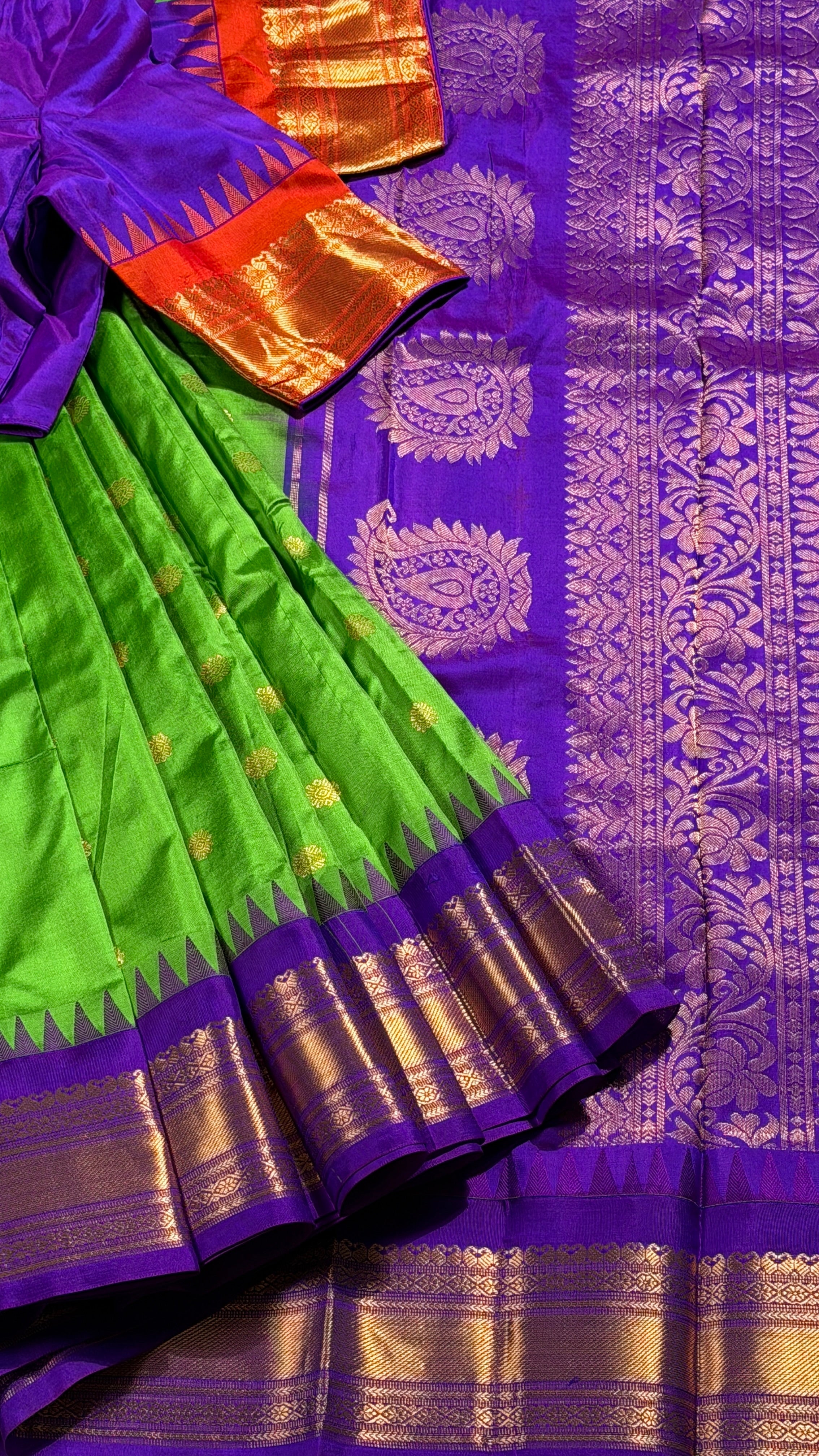Green & Violet Kanchipuram Silk Saree