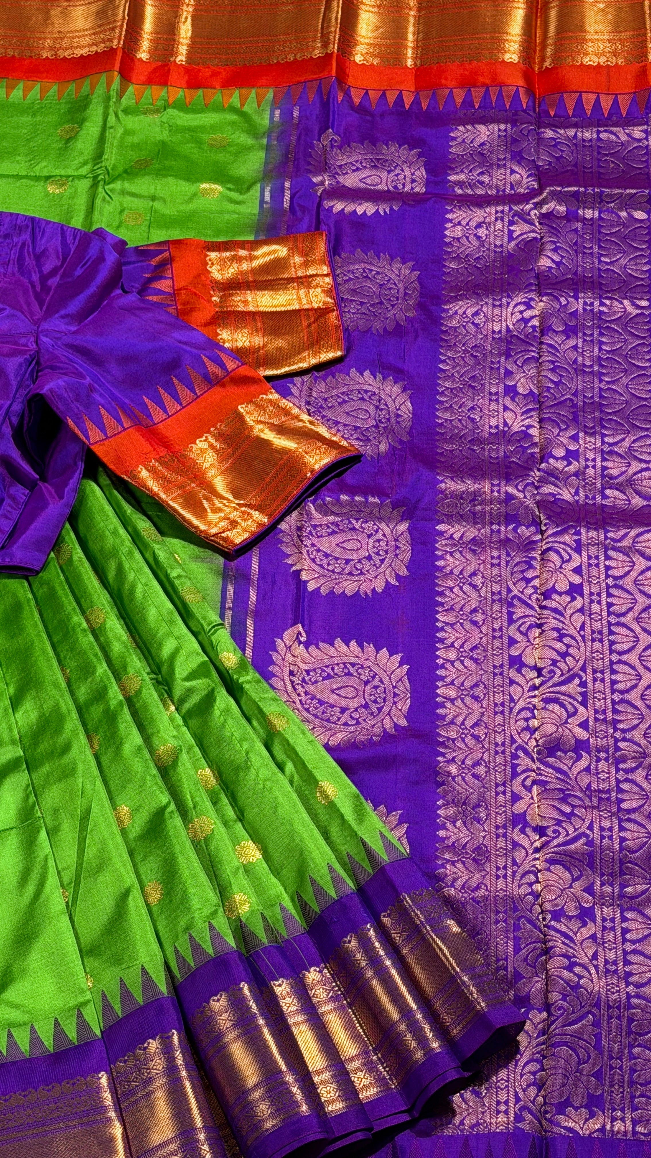 Green & Violet Kanchipuram Silk Saree