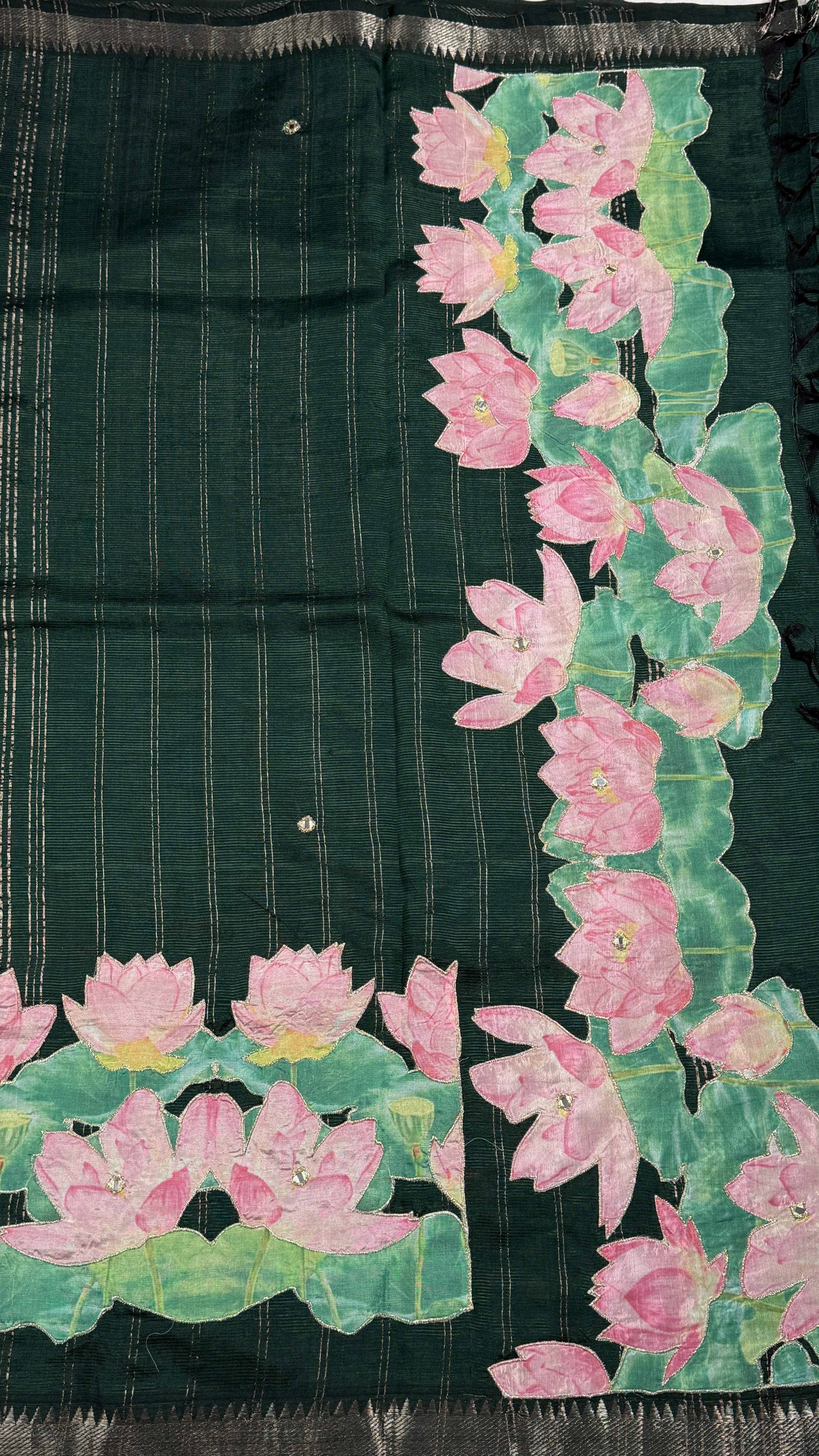 Bottle Green Mangalagiri Applique Saree