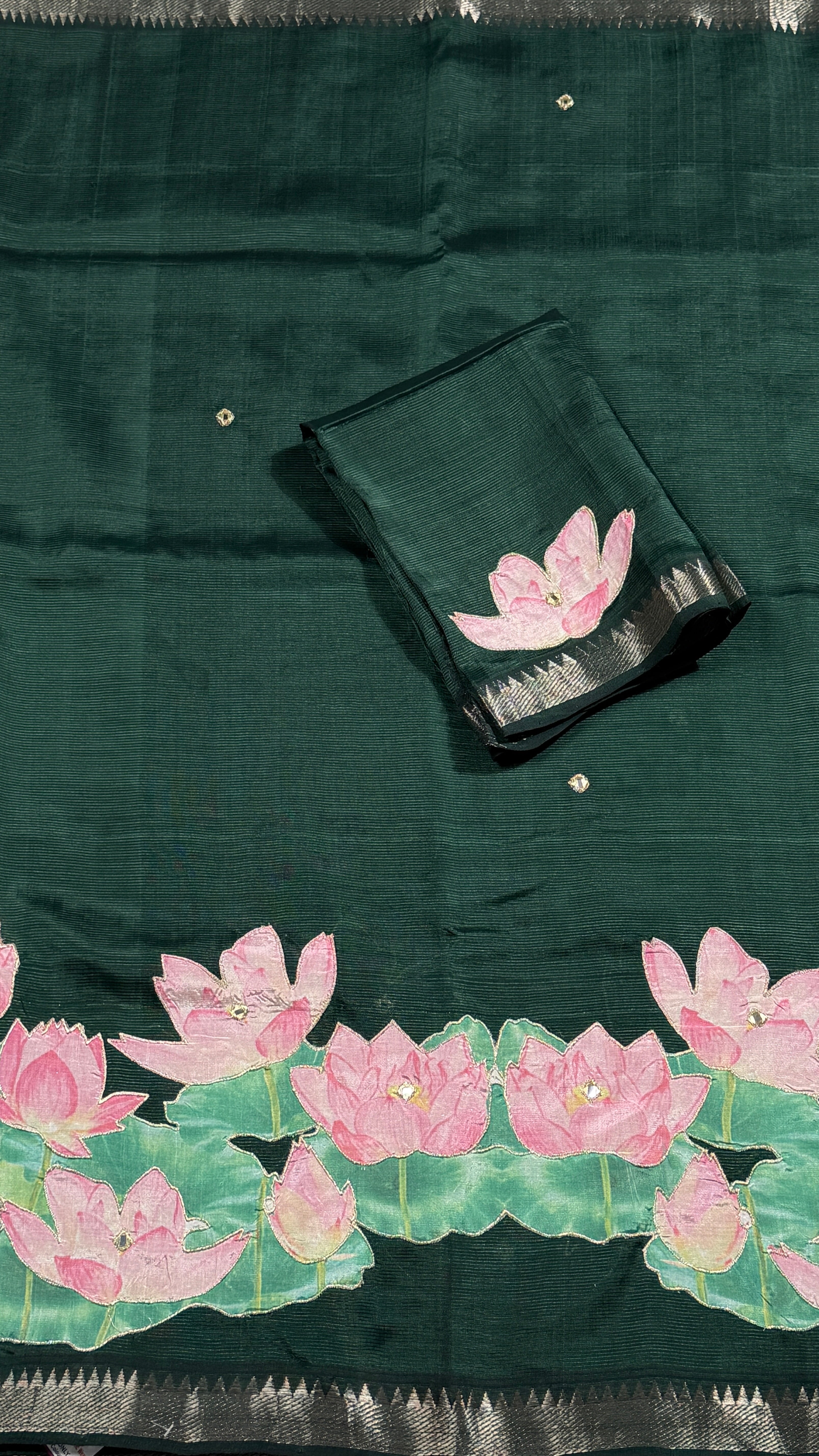 Bottle Green Mangalagiri Applique Saree