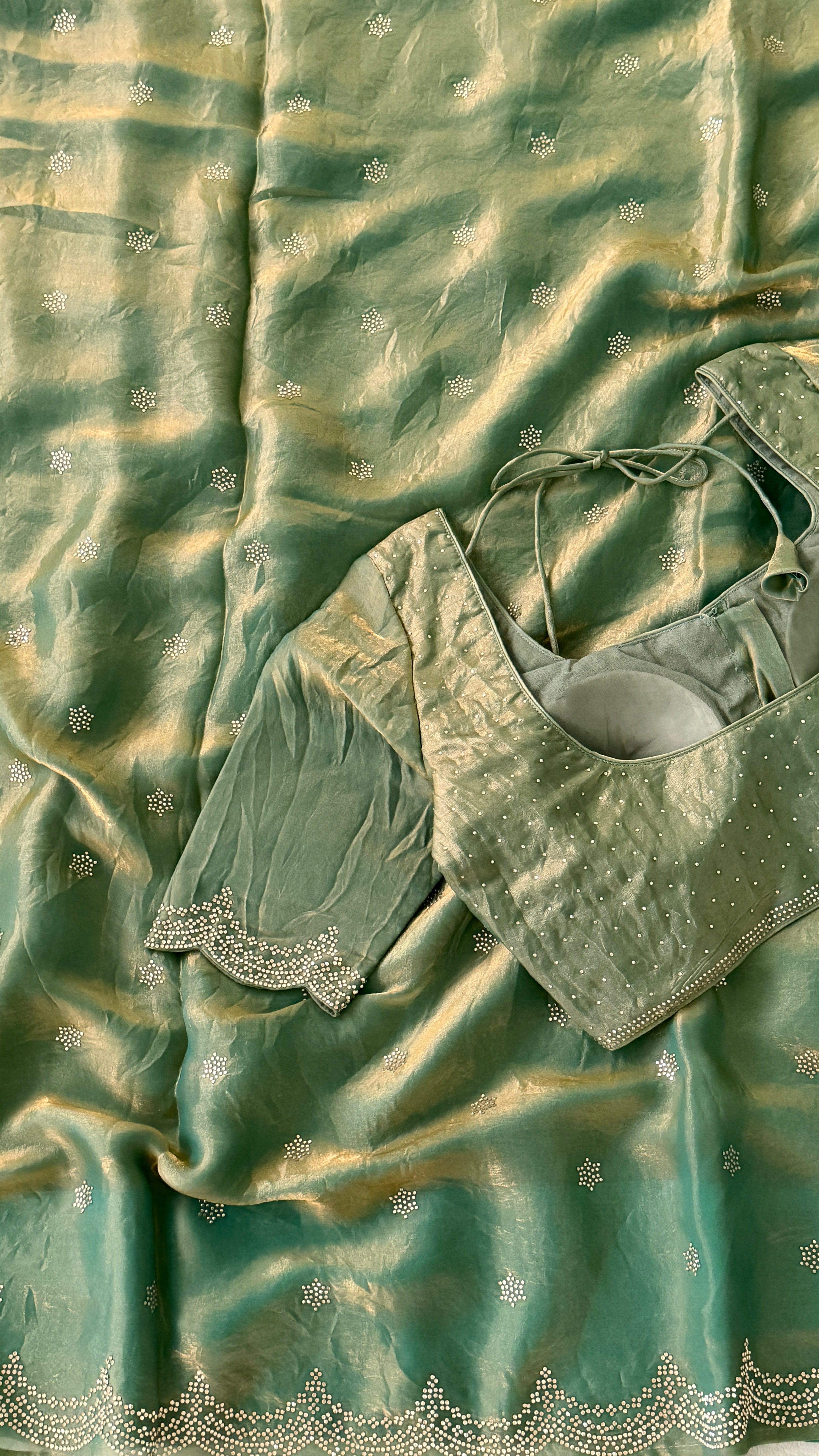 Green Swarovski Partywear Saree