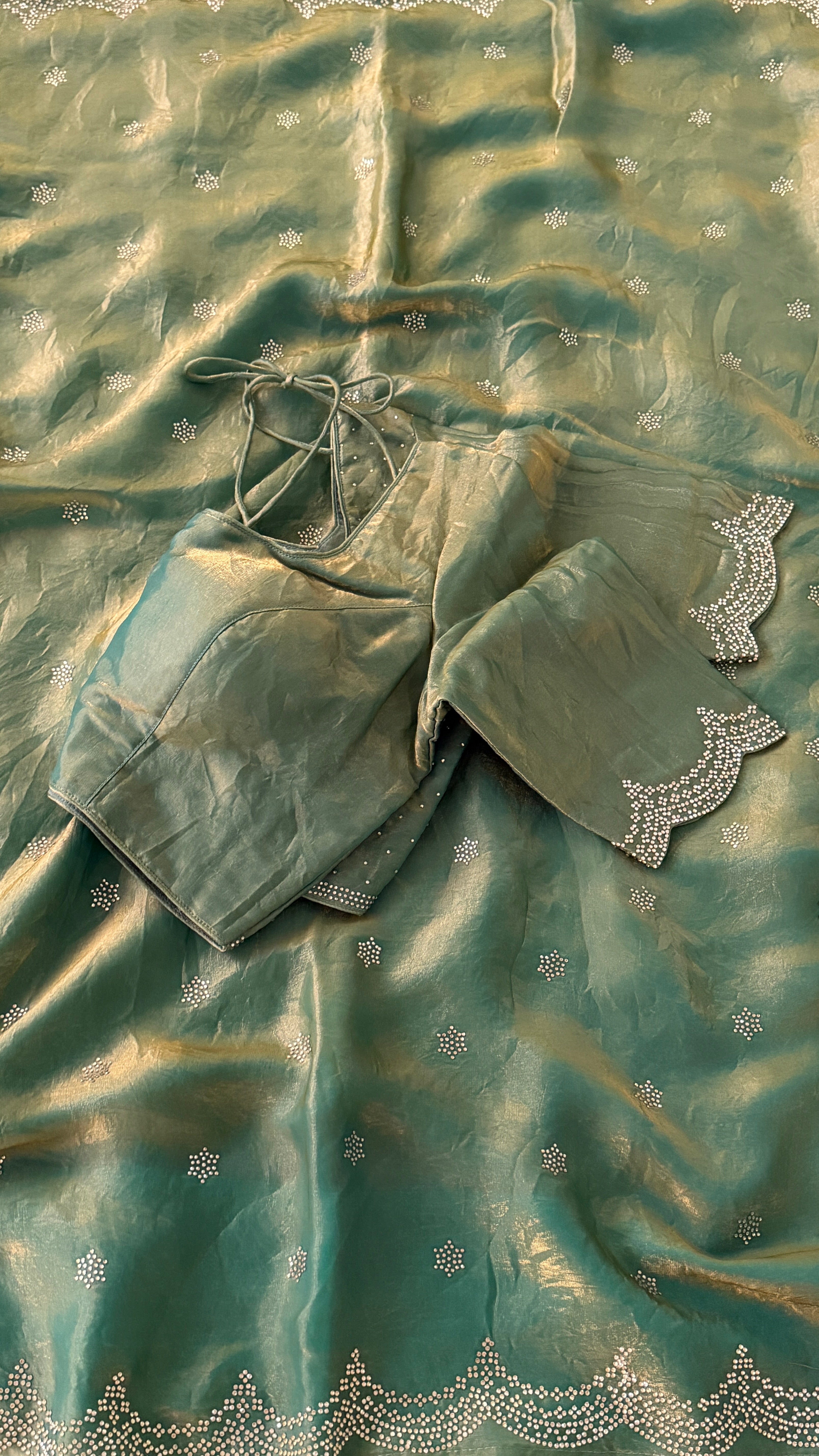 Green Swarovski Partywear Saree