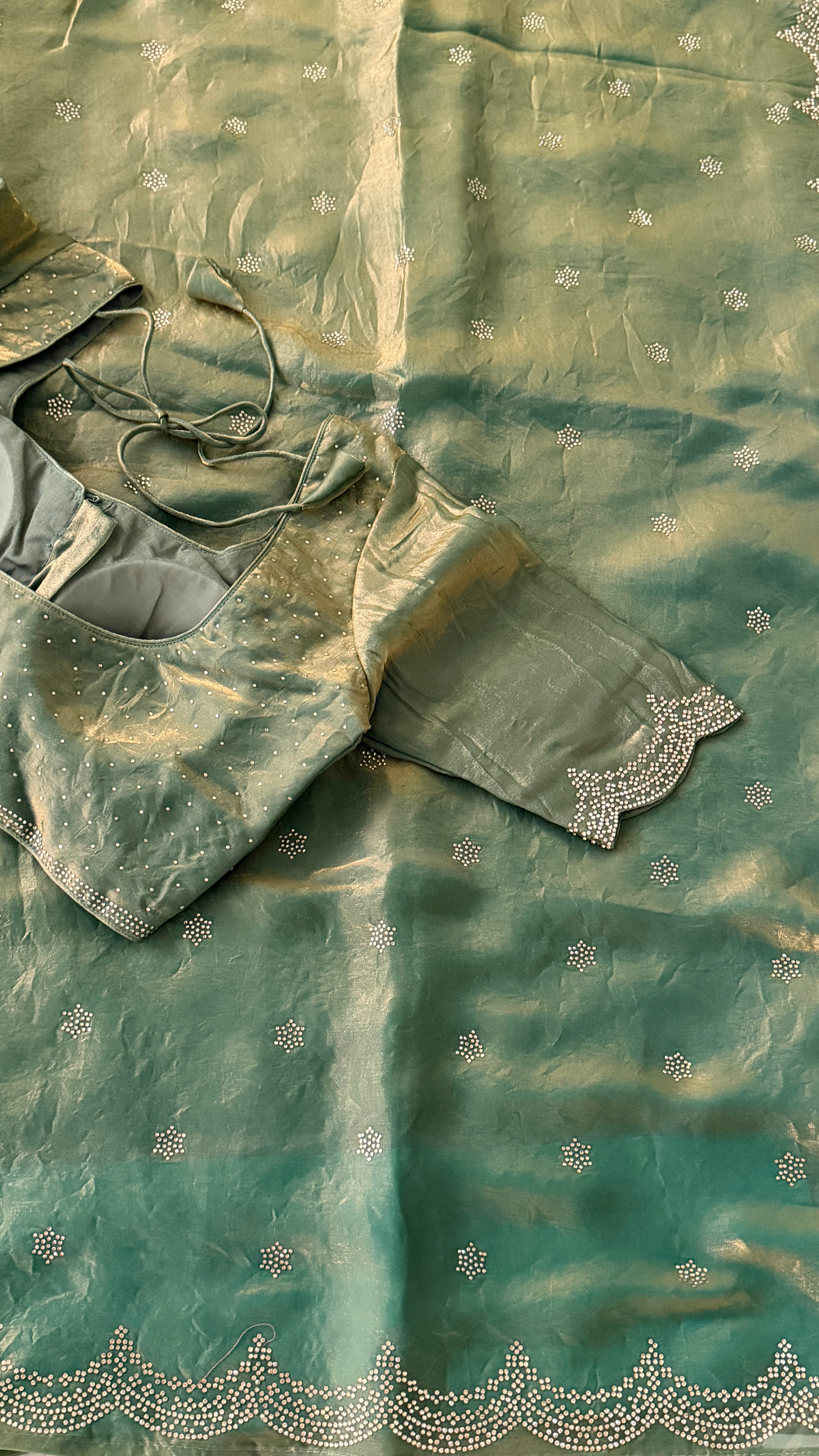 Green Swarovski Partywear Saree