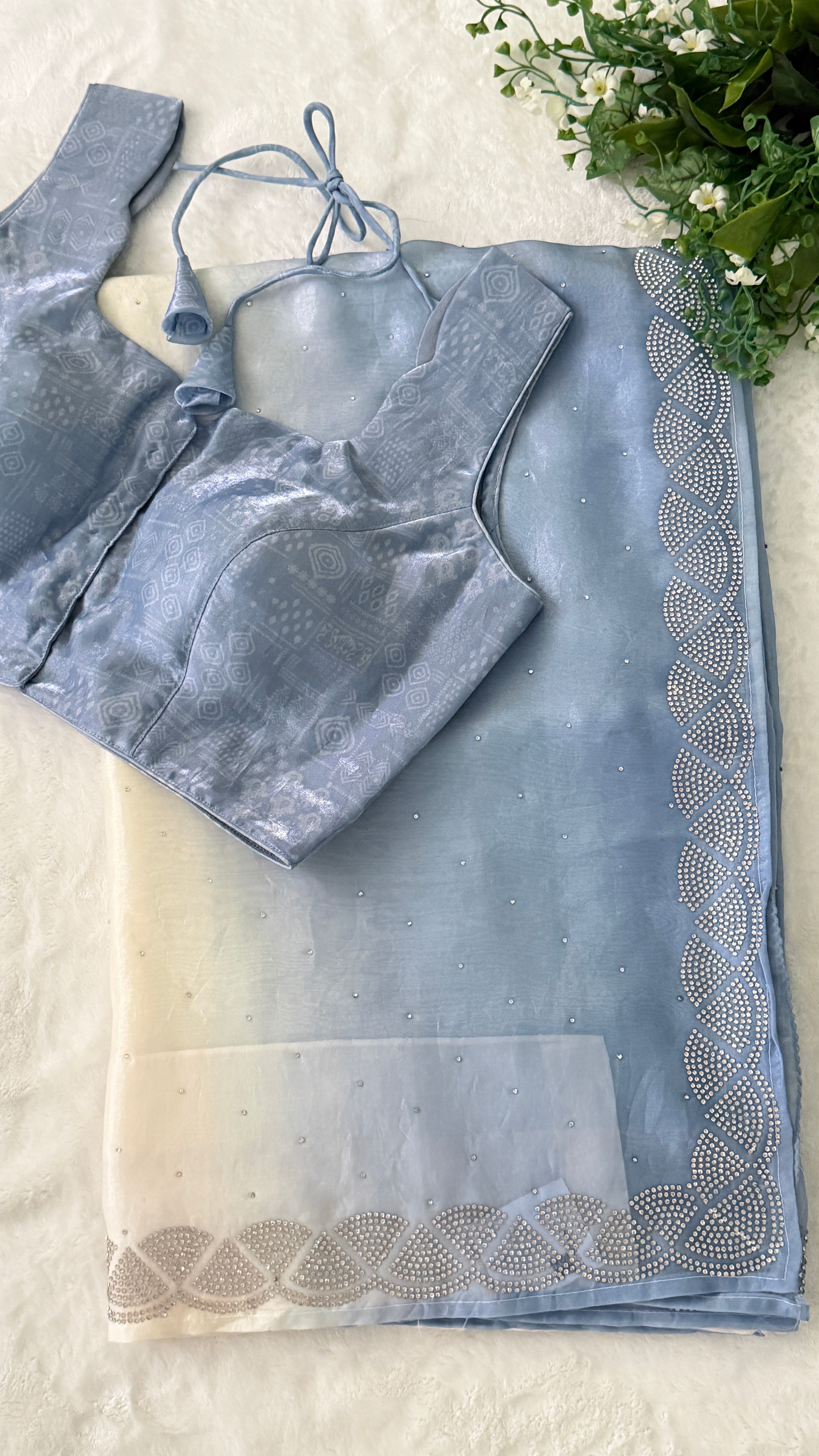 Blue Ombre Crepe Shimmer Saree
