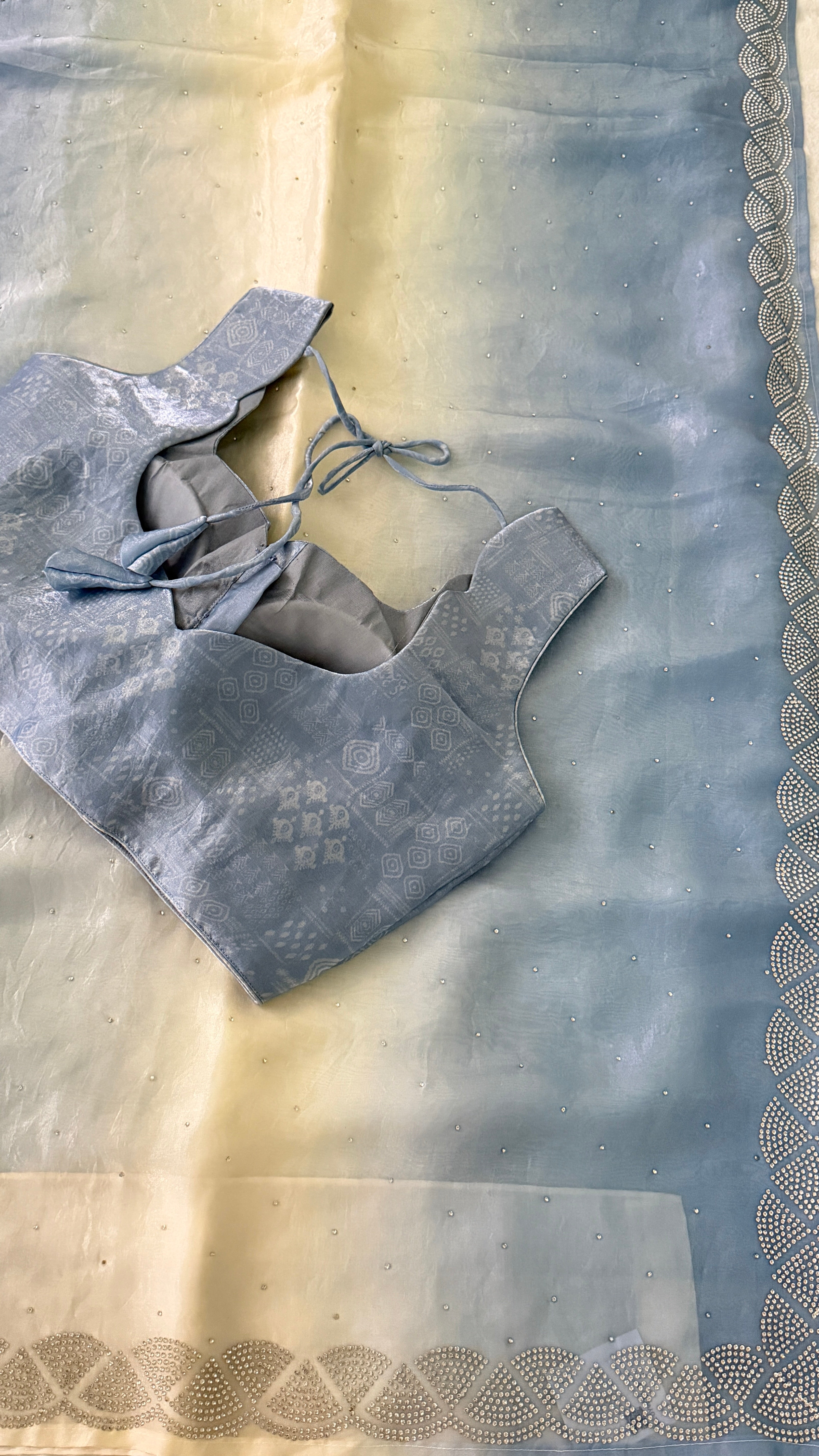 Blue Ombre Crepe Shimmer Saree
