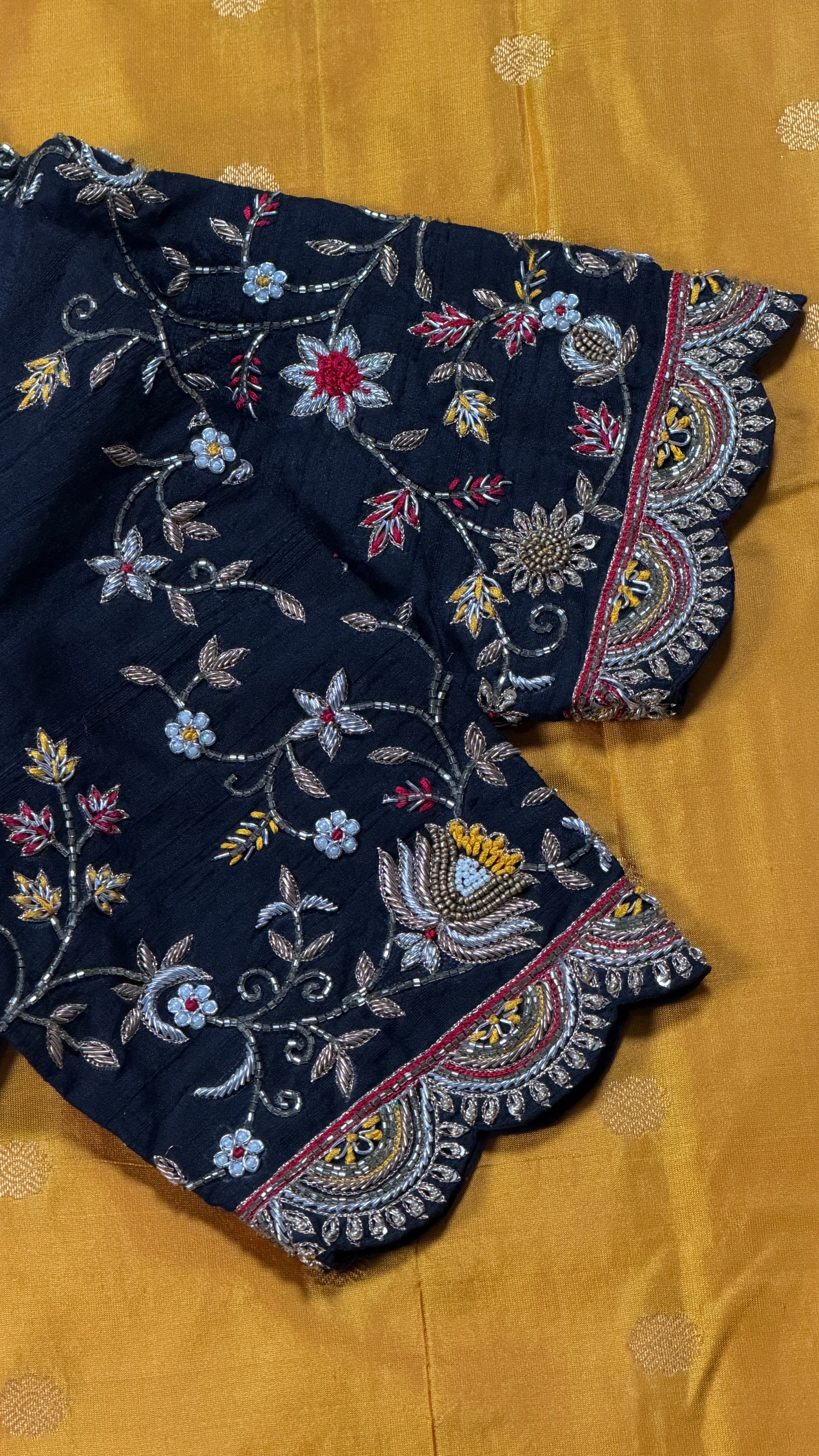 Black Wildflower Scallop Blouse
