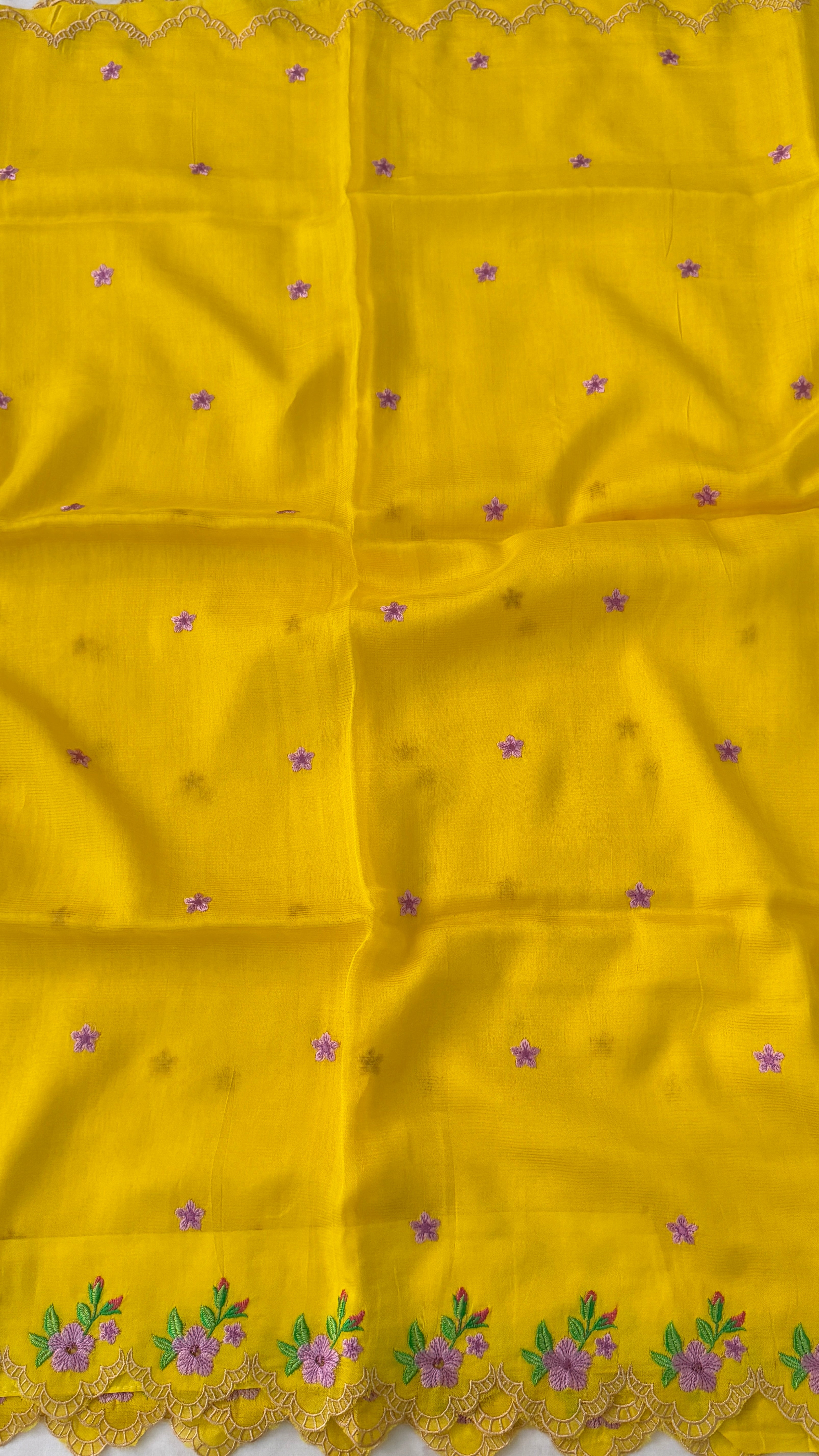 Yellow Mangalagiri Silk Saree