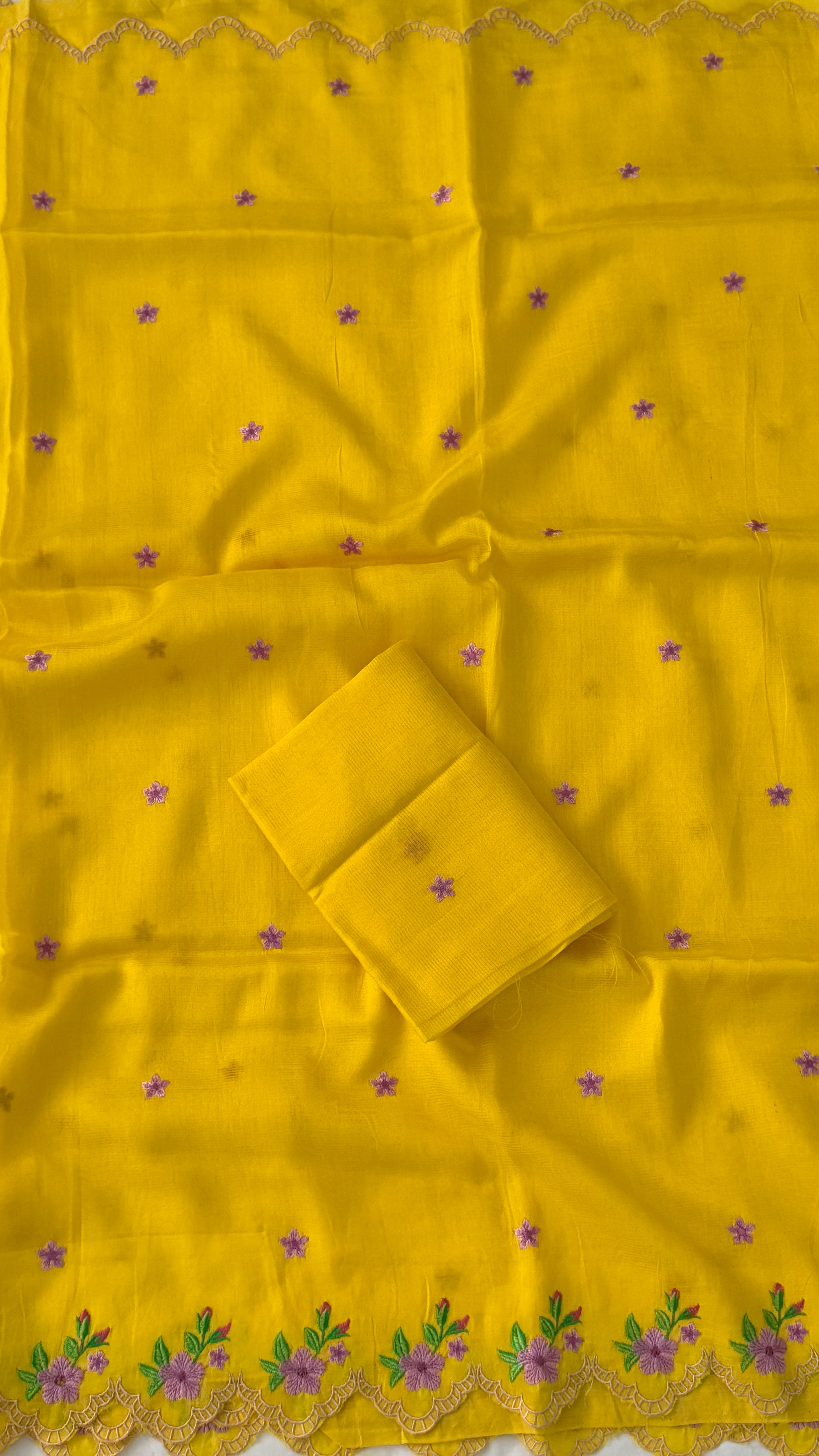 Yellow Mangalagiri Silk Saree