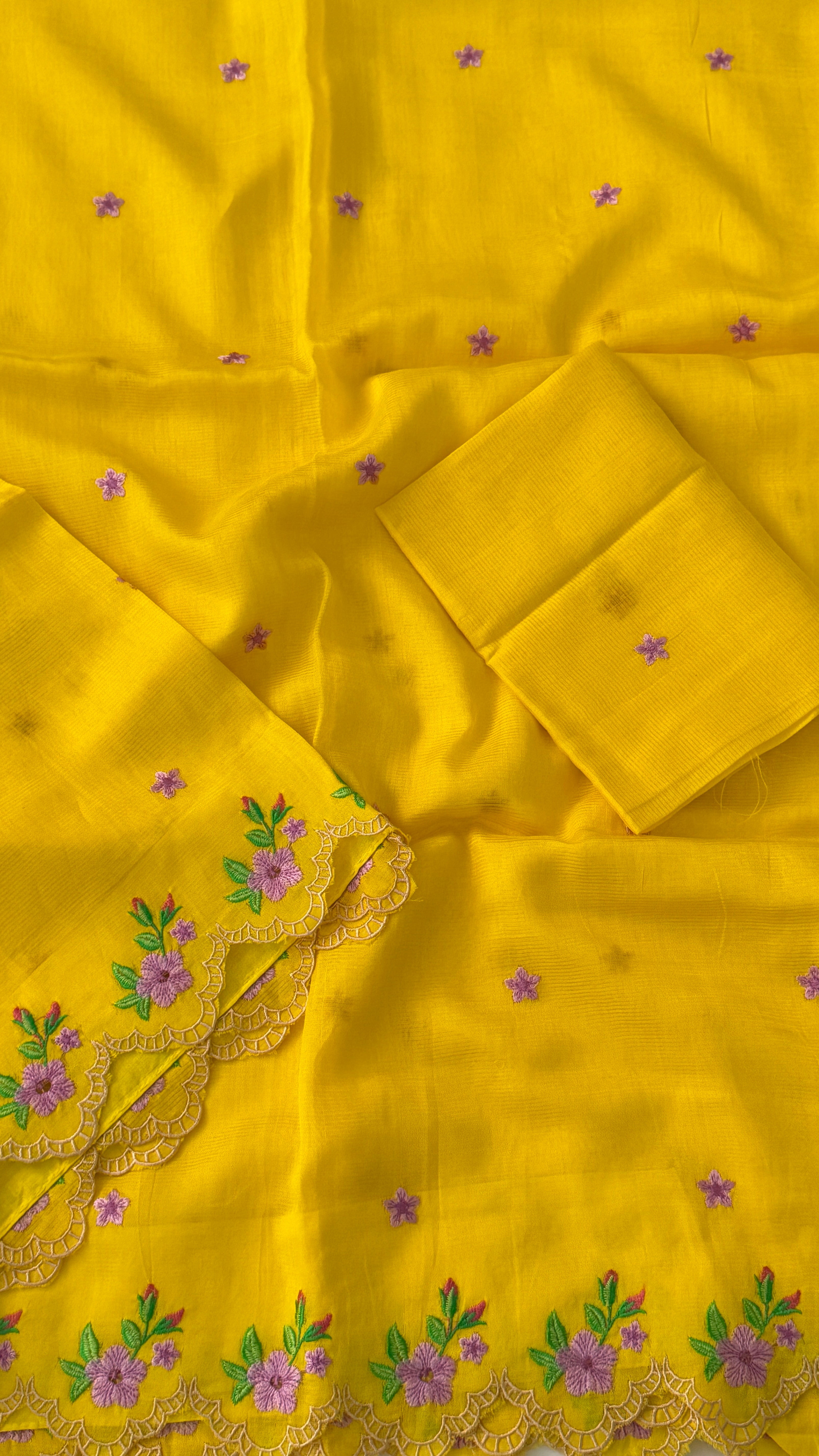 Yellow Mangalagiri Silk Saree