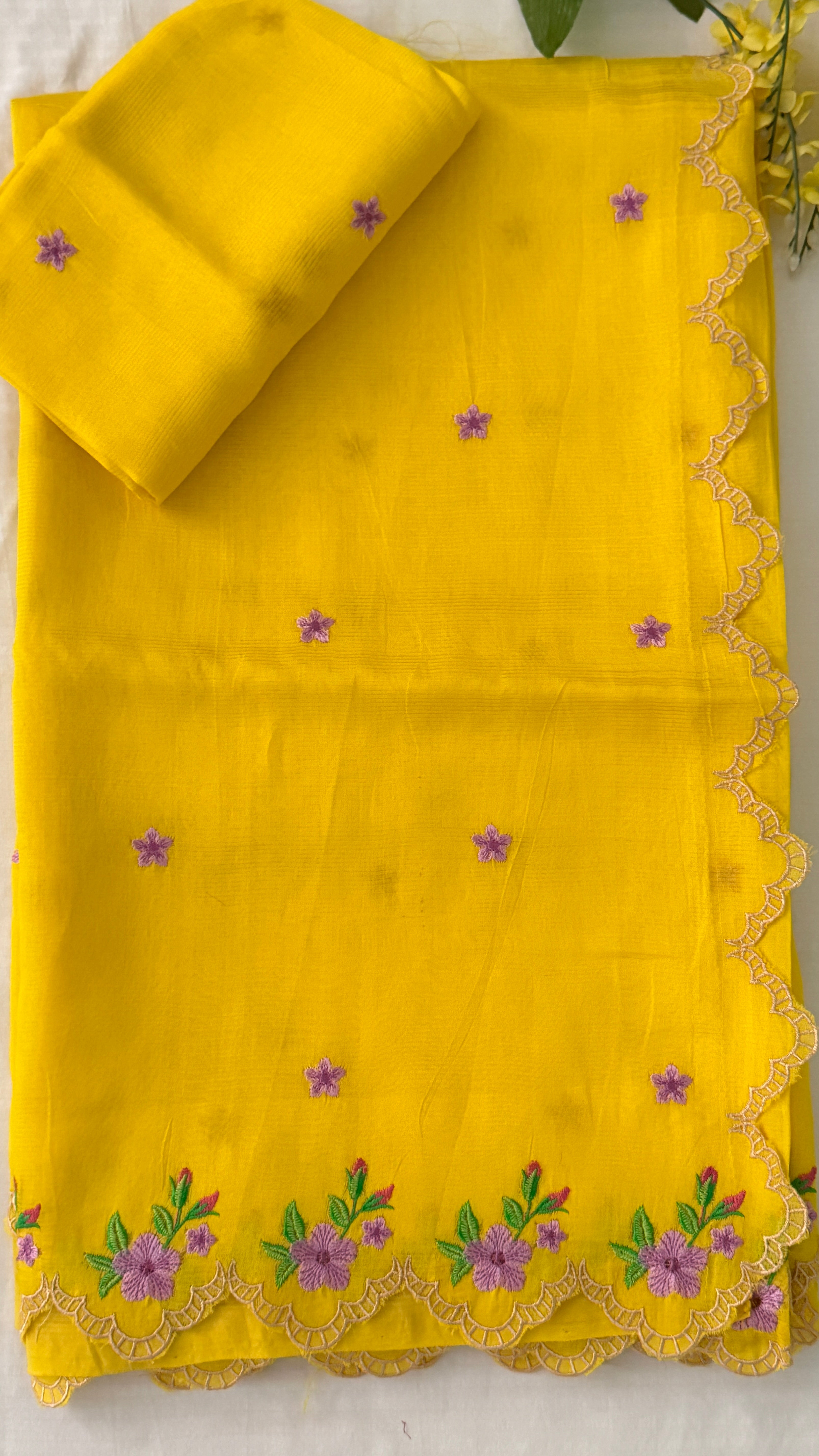 Yellow Mangalagiri Silk Saree
