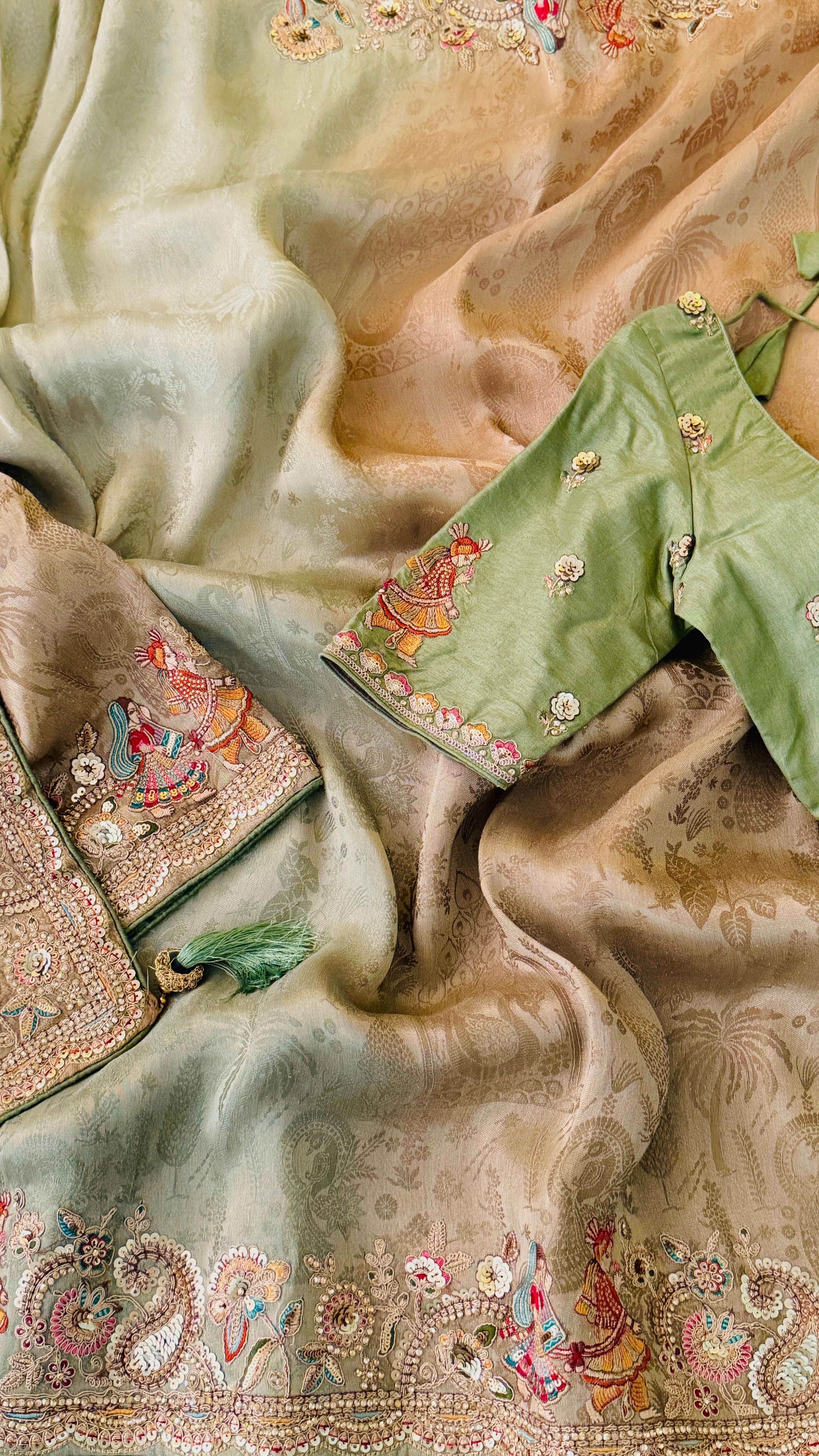 Green Ombre Munga Silk Saree